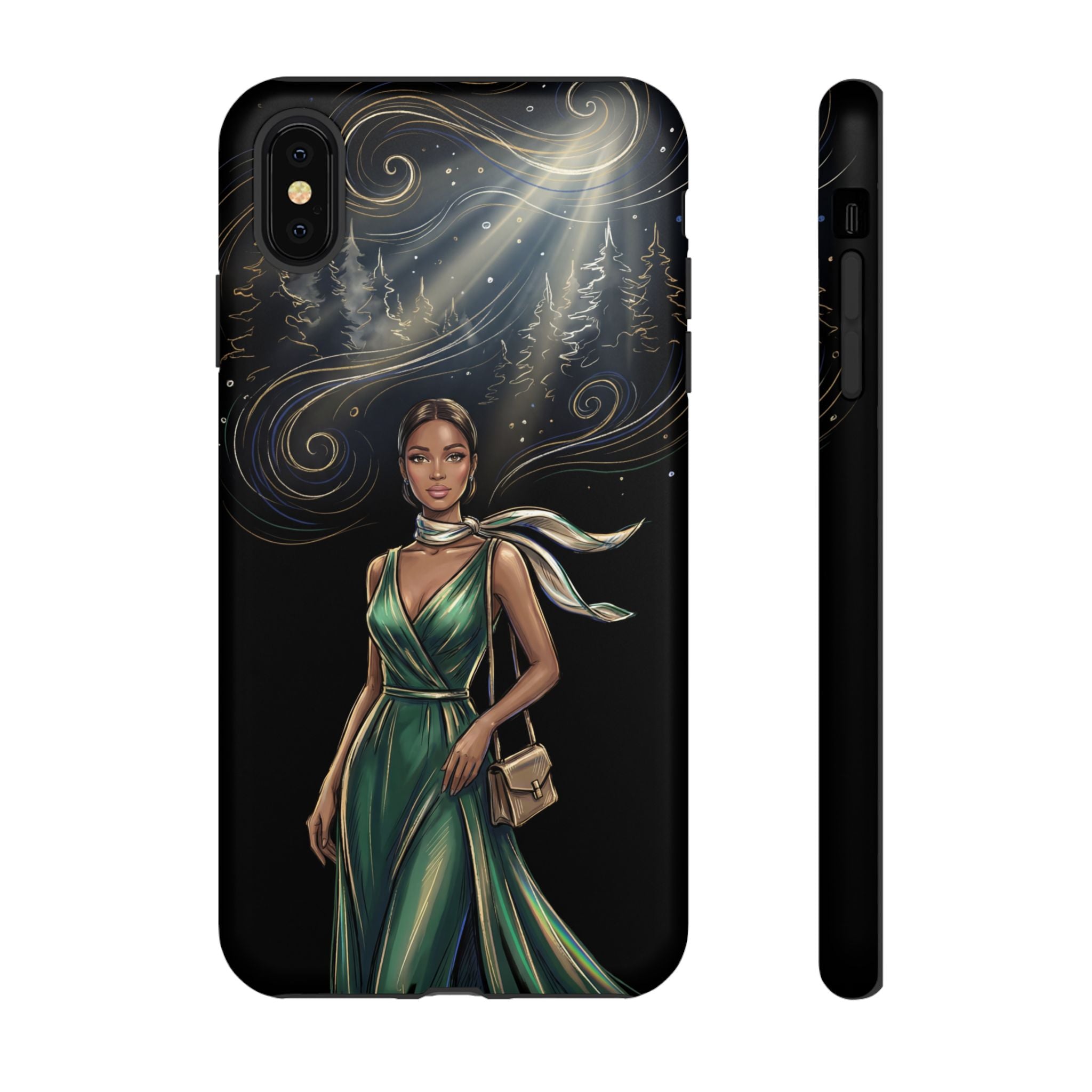 Elegant Woman in Green Dress Art Protective Tough iPhone Case