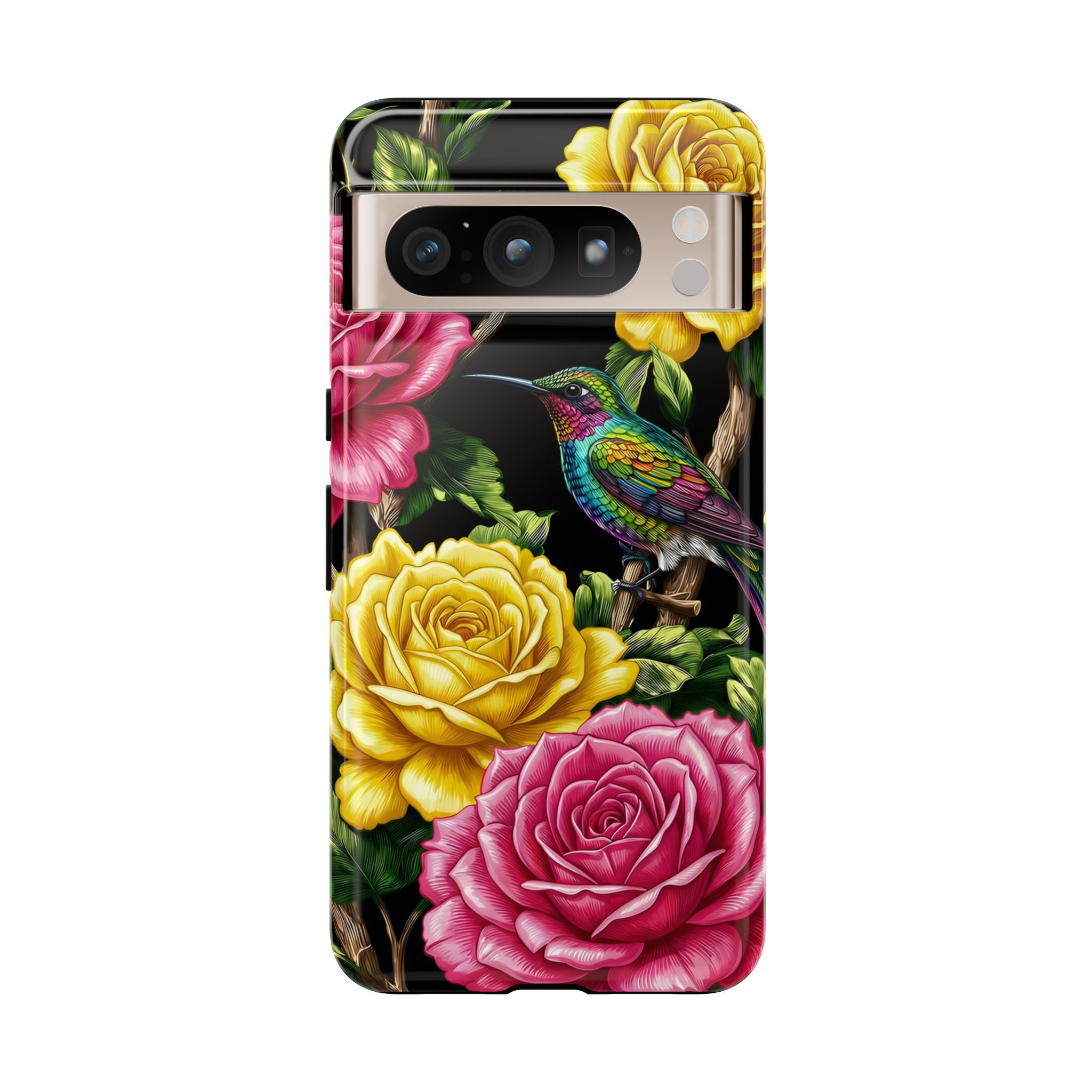 Floral Hummingbird Tough Google Pixel Phone Case | Vibrant Rose & Yellow Garden Protection