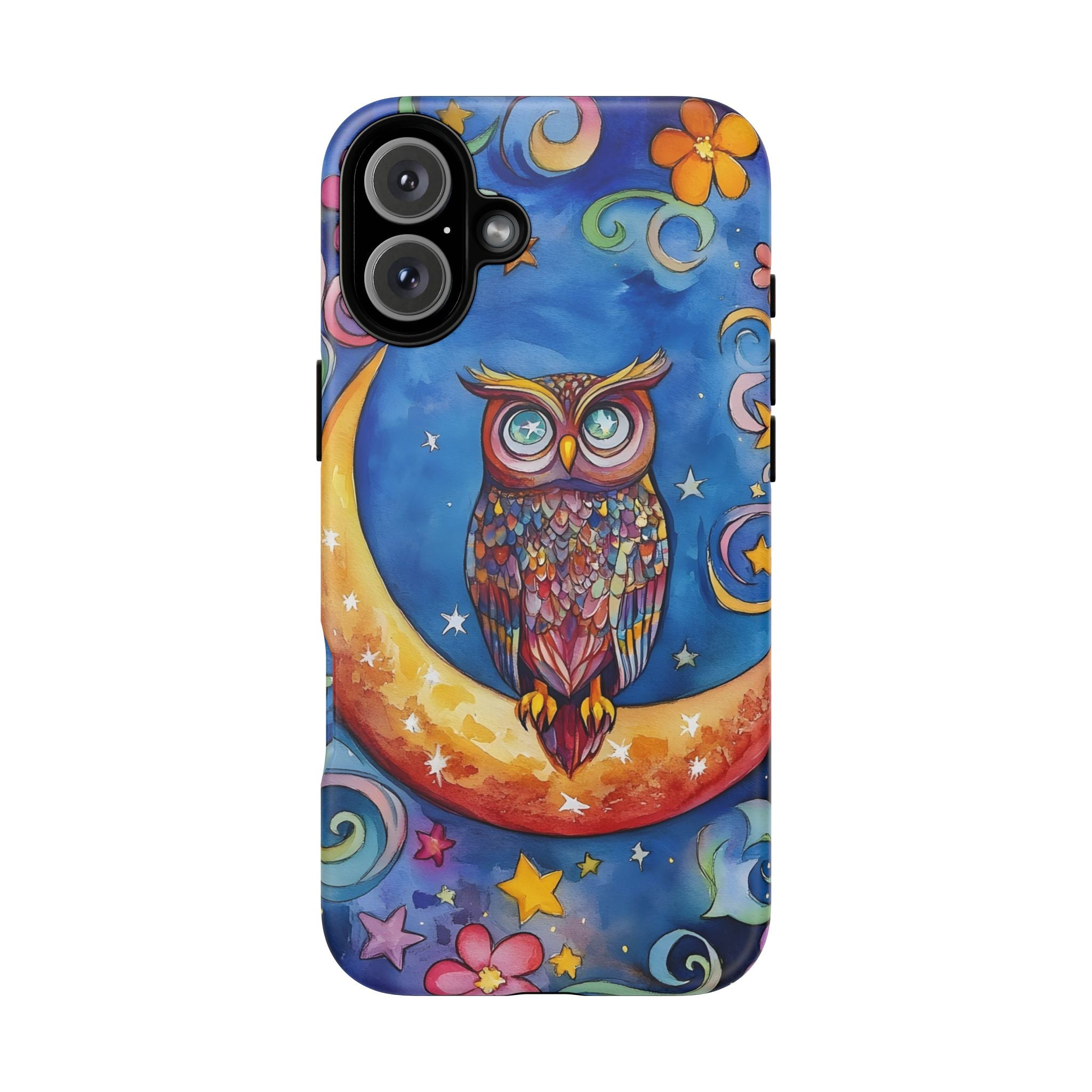 Owl on Crescent Moon iPhone Case — Colourful Whimsical Night Sky Design