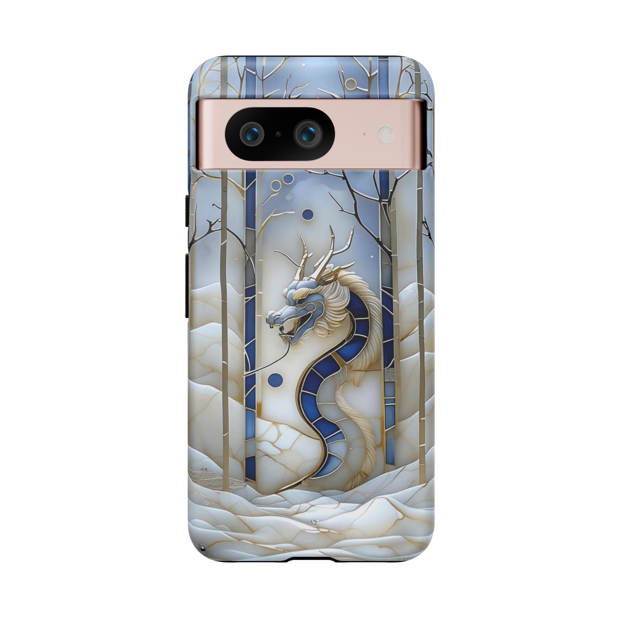 Dragon Stained Glass Google Pixel Case — Blue Winter Forest Protective Cover