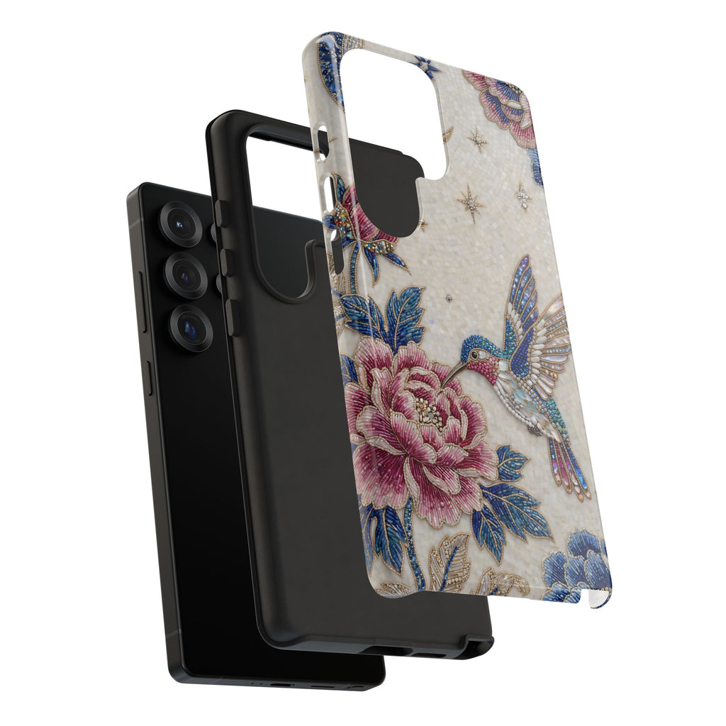 Cover Protettiva per Samsung Galaxy con Colibrì, Fiori e Rose in Stile Vintage