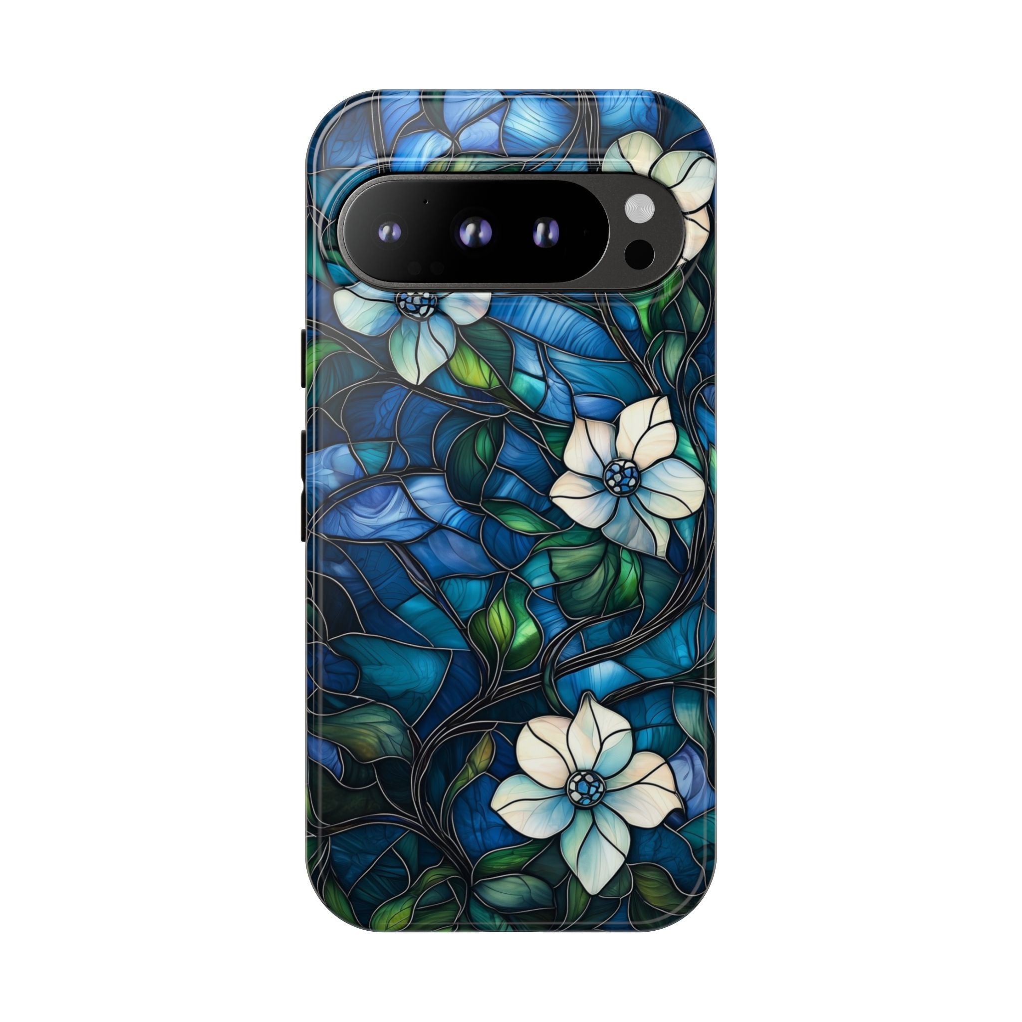Floral Stained Glass Google Pixel Case – Blue Garden