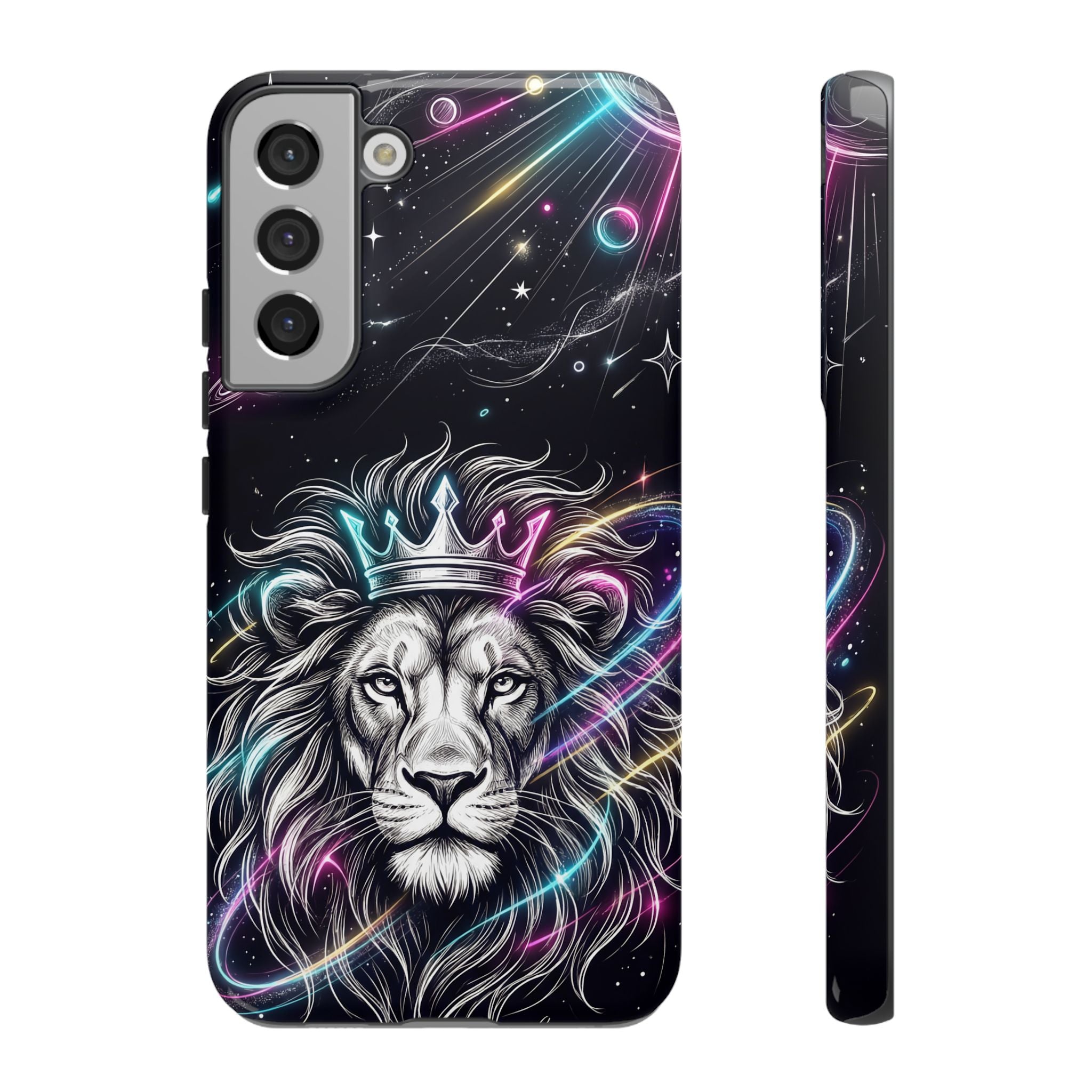 Galaxy Lion Samsung Galaxy Phone Case | Neon Crowned Lion Protective Case