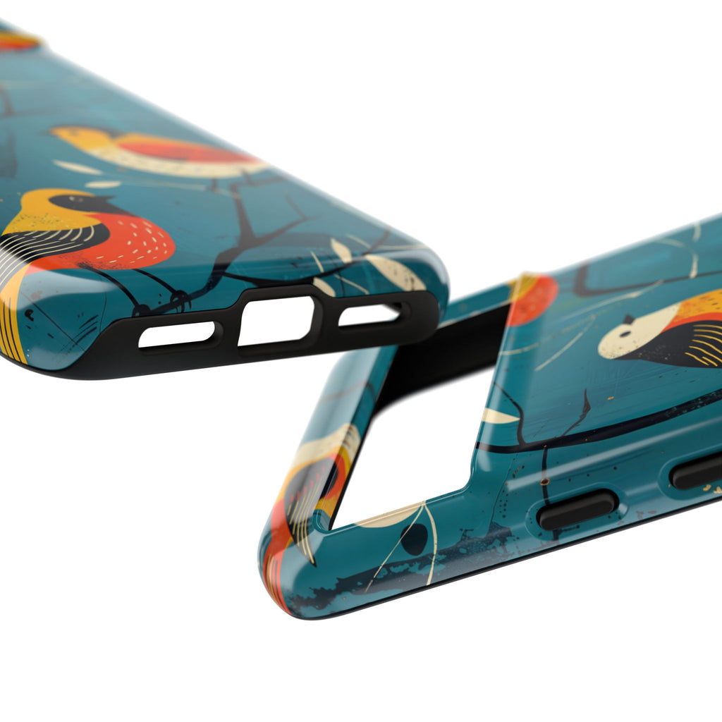 Bird Pattern Tough Google Pixel Phone Case | Colourful Songbirds on Teal Background