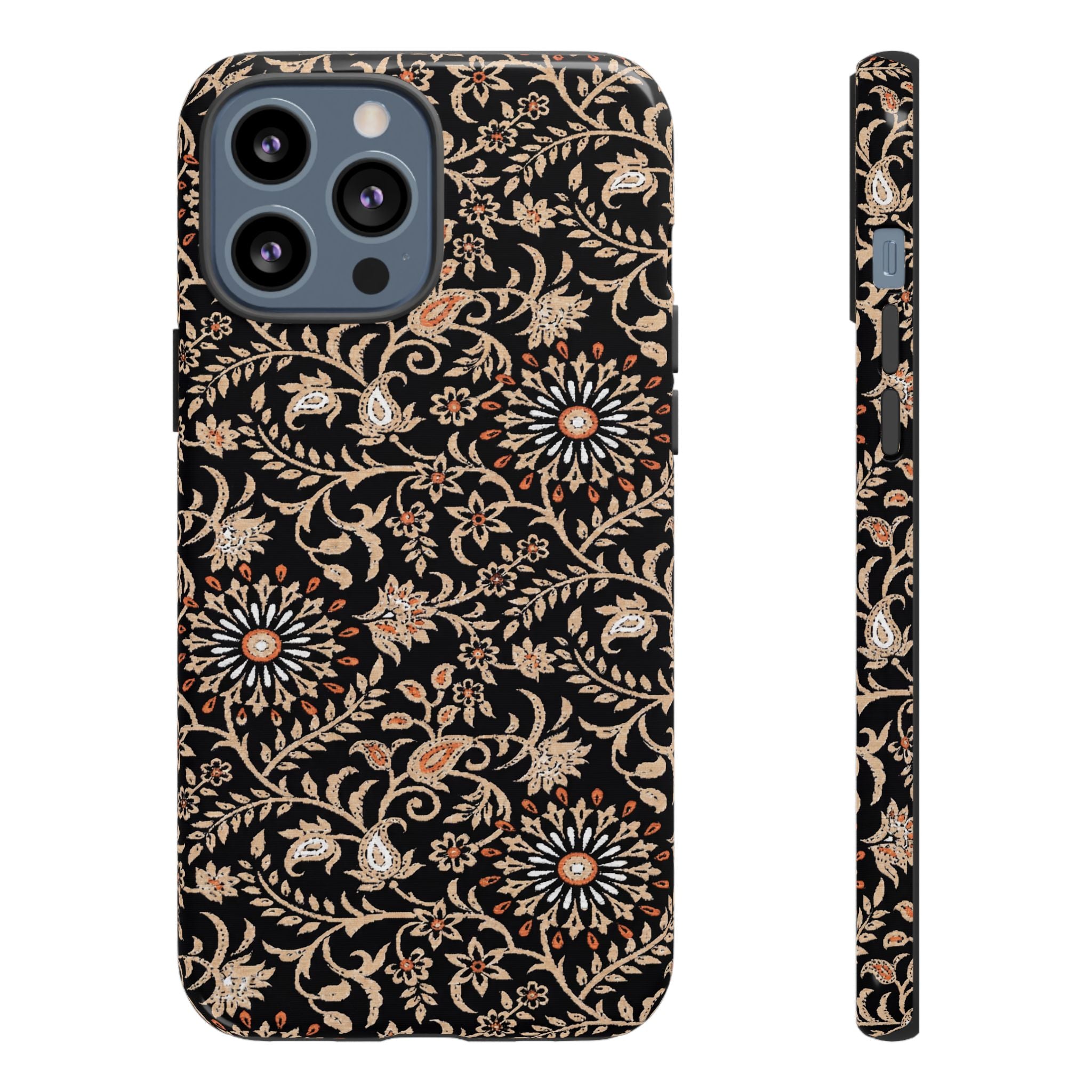 Batik Floral Black Ornate Daisies Tough iPhone Case