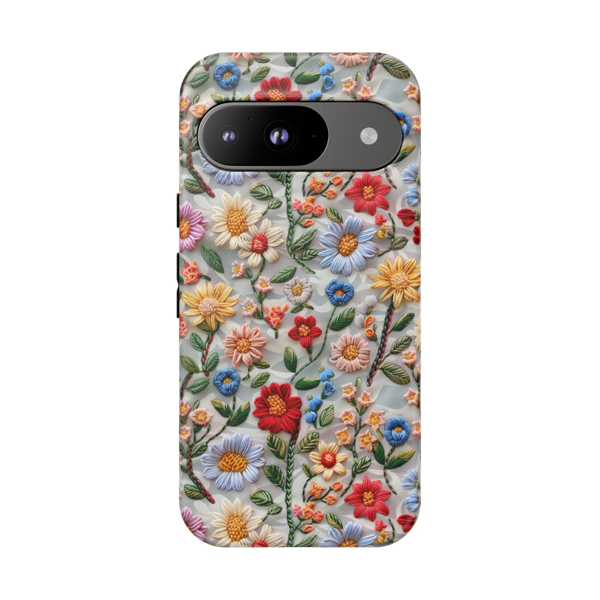 Floral Embroidered Pattern Tough Google Pixel Case — Colourful Daisy & Wildflower Design