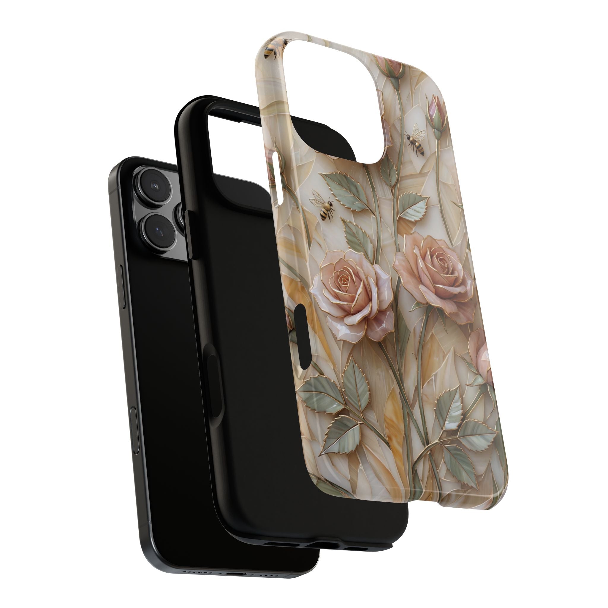 Custodia protettiva resistente per iPhone con motivo floreale rosa cipria vintage