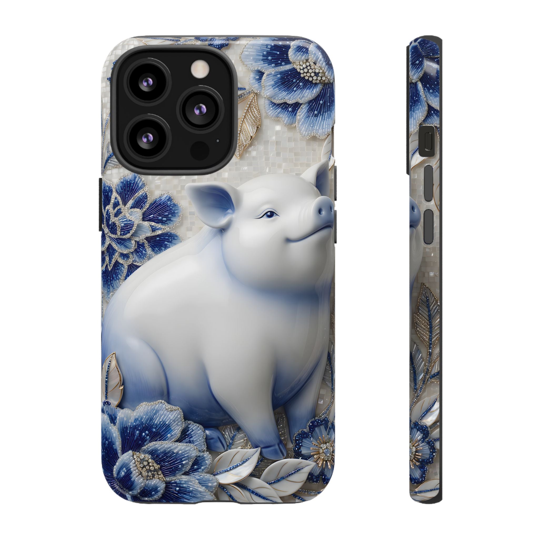 Asian Zodiac Pig iPhone Case | Blue & White Porcelain Slim Protective Shockproof Case| Year of the Pig Gift