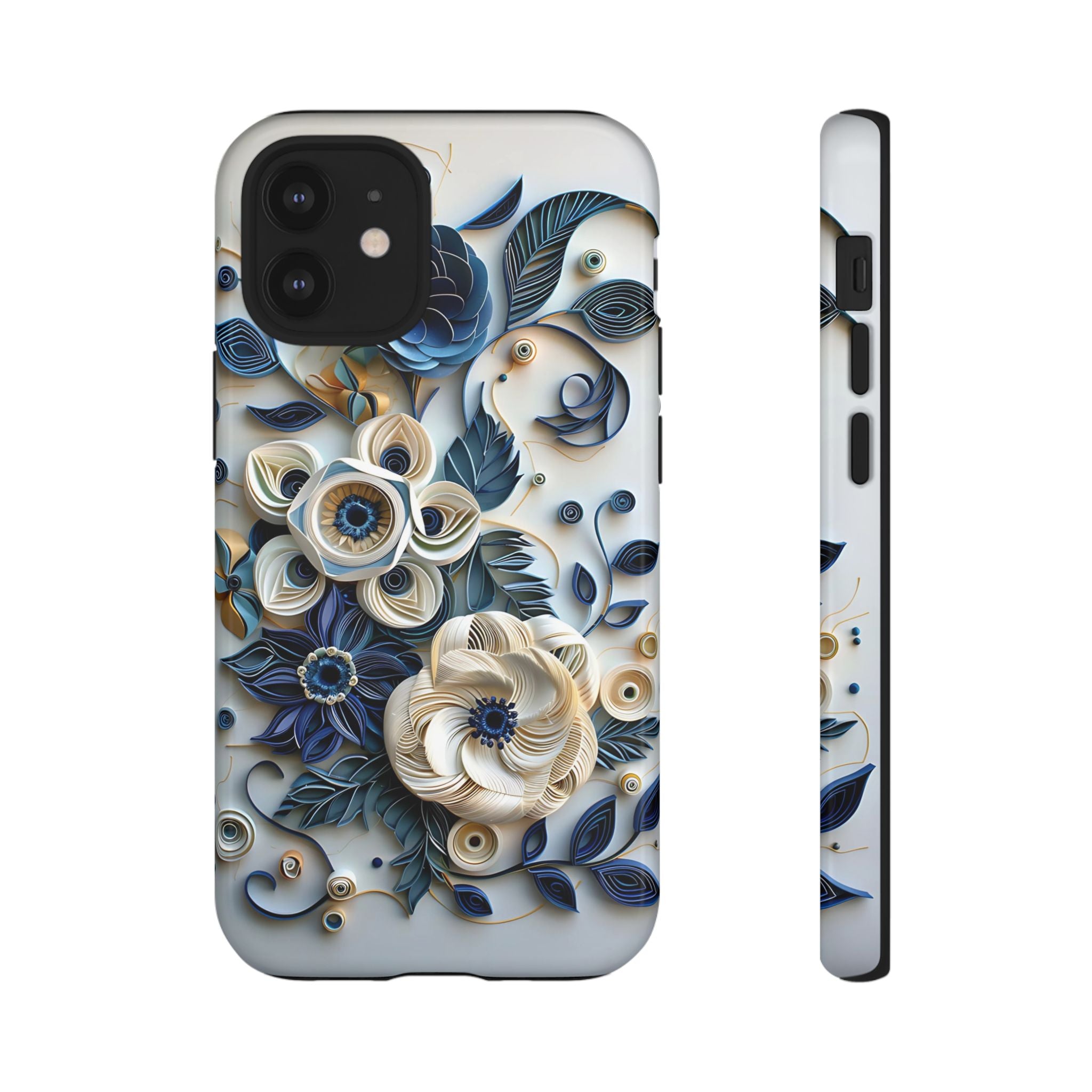 Floral Quilled Art iPhone Case — Blue & Cream Decorative Protection