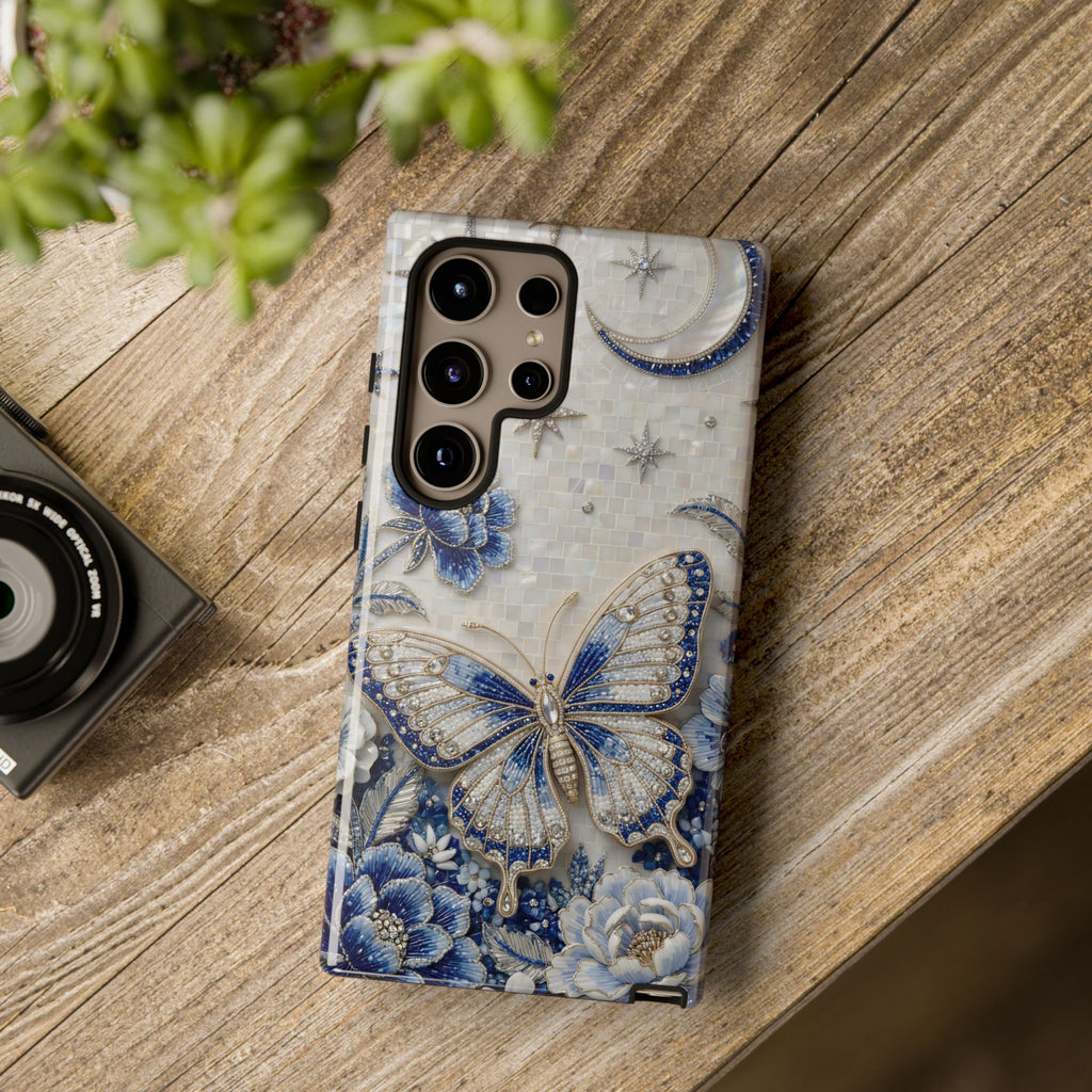 Blue Moon Butterfly Samsung Galaxy Phone Case | Floral Protective Tough Case