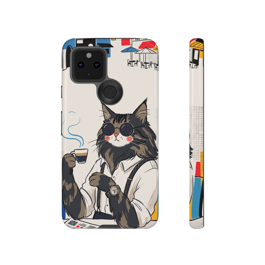 Cat Barista Google Pixel Phone Case | Cool Cat in Sunglasses Coffee Shop Design