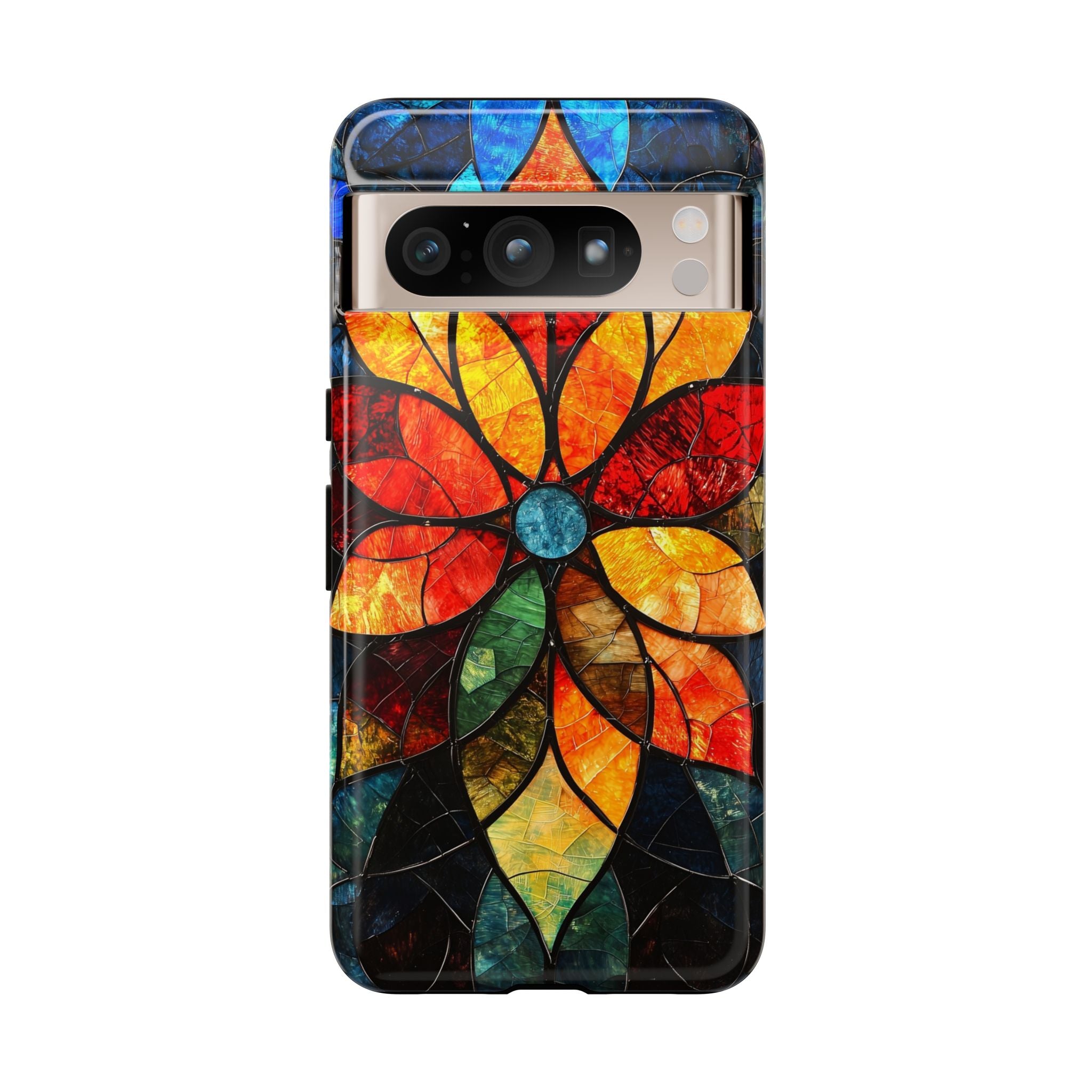 Stained Glass Flower Google Pixel Case — Colorful Mosaic Protective Cover