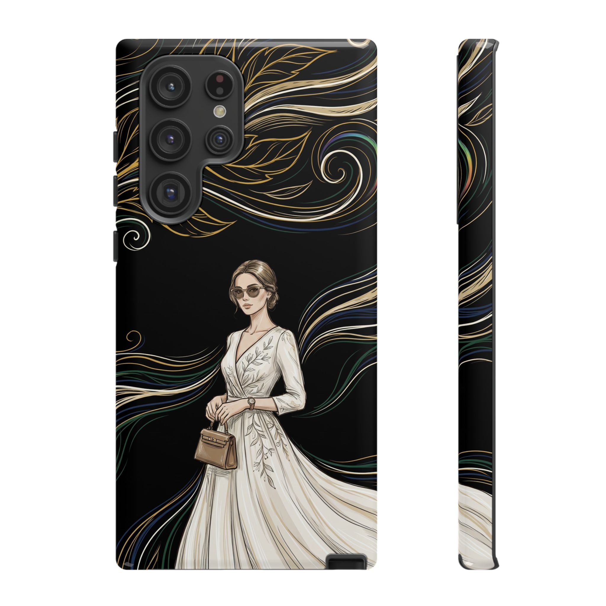 Elegant Woman Illustration Samsung Galaxy Phone Case | Vintage Bride in Flowing Gown