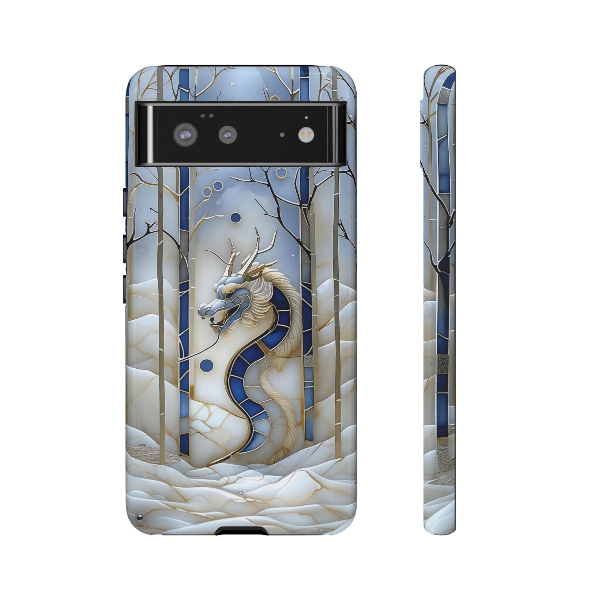 Dragon Stained Glass Google Pixel Case — Blue Winter Forest Protective Cover