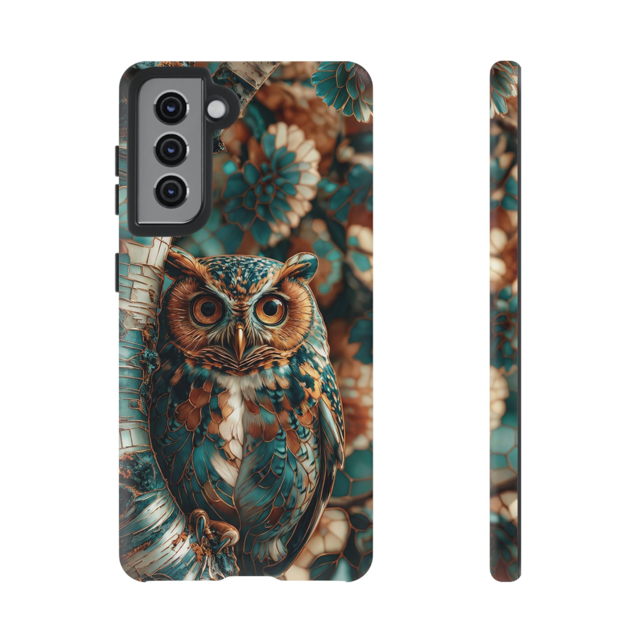 Owl Forest Tough Samsung Galaxy Case | Teal & Brown Rustic Wildlife Protective Cover