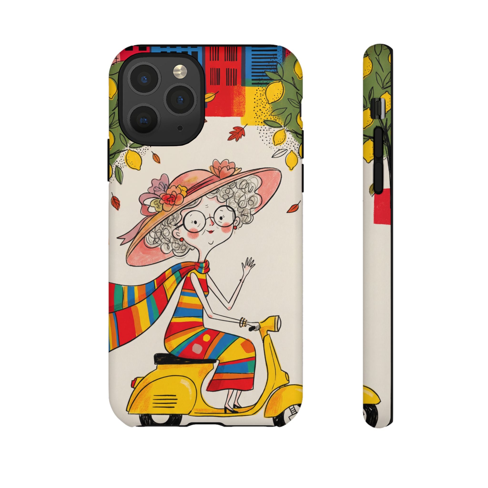 Vintage Scooter Granny iPhone Case | Colourful Retro Elderly Lady Design