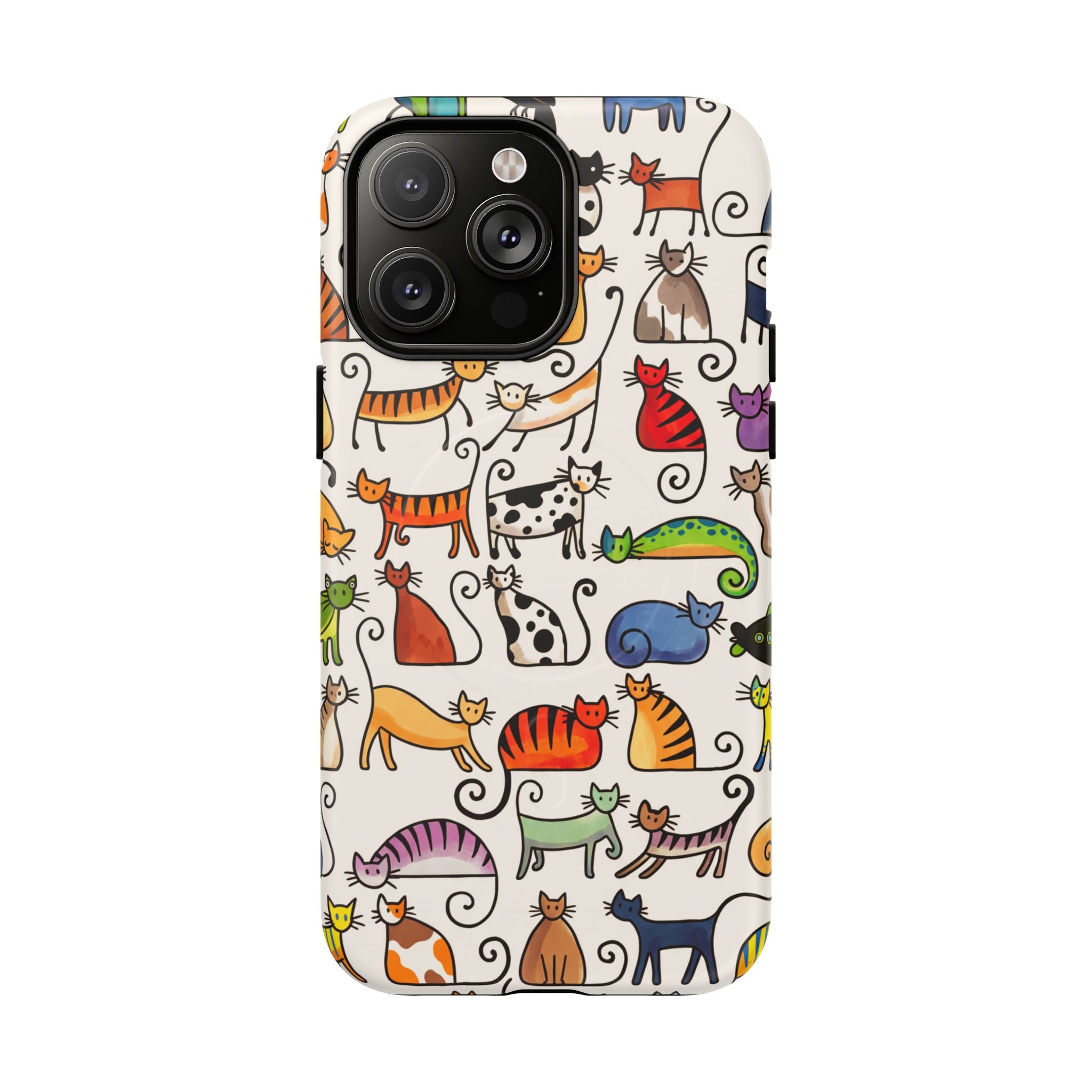 Custodia MagSafe resistente per iPhone con motivo a gatto | Gatti colorati dei cartoni animati