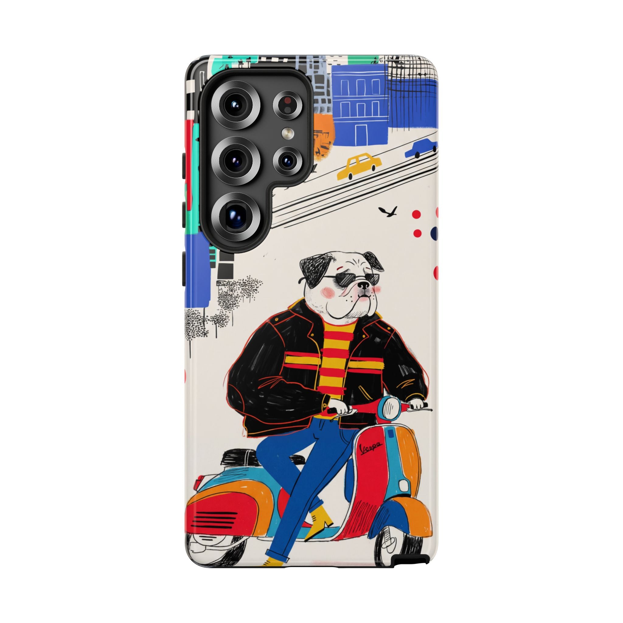 Bulldog Vespa Samsung Galaxy Phone Case | Retro Scooter Dog Protective Cover