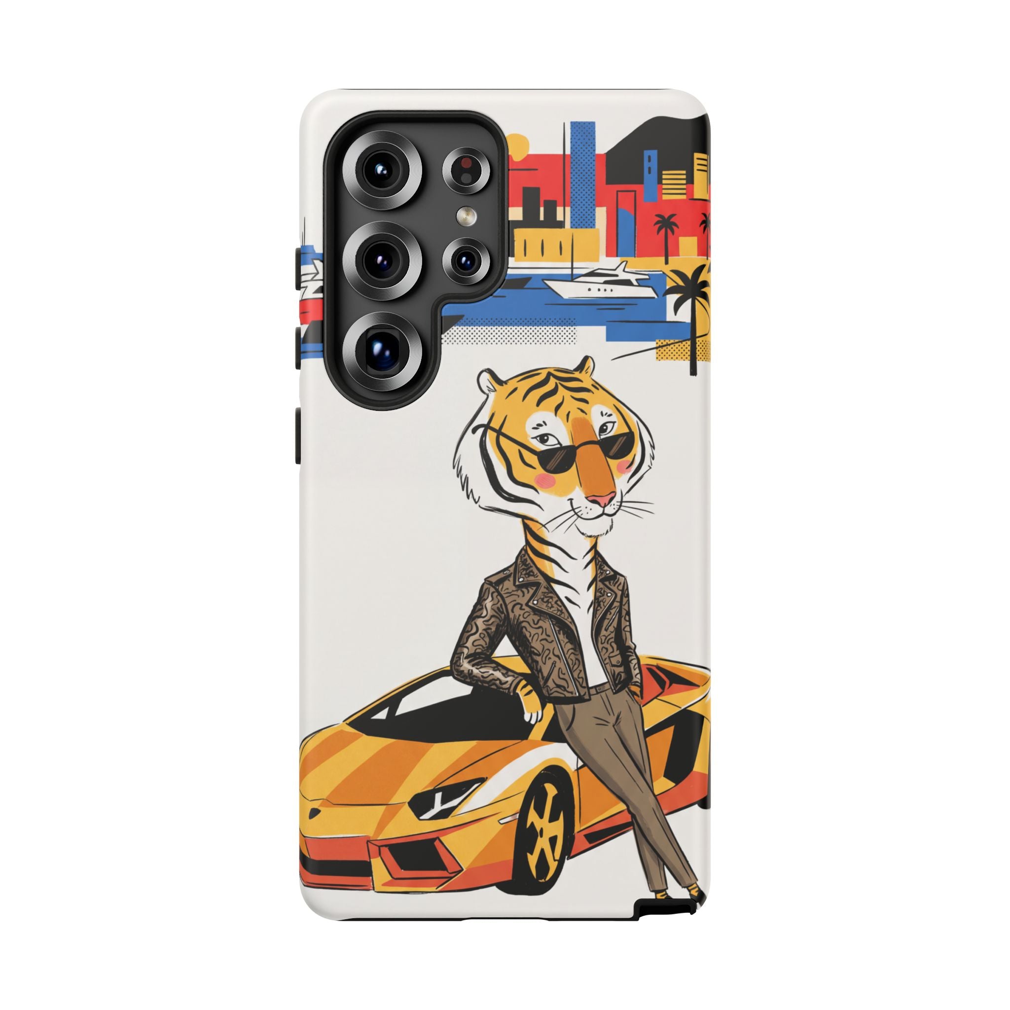 Stylish Tiger with Sports Car Illustration Samsung Galaxy Phone Case