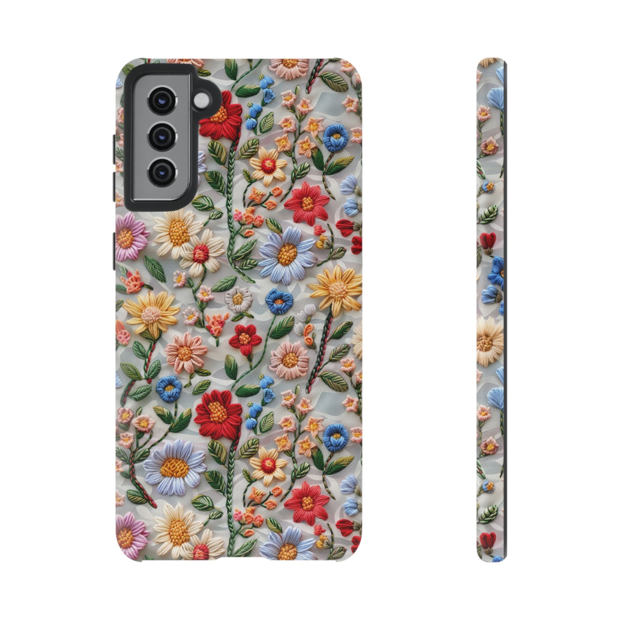 Floral Embroidered Pattern Tough Samsung Galaxy Case — Colourful Daisy & Wildflower Design
