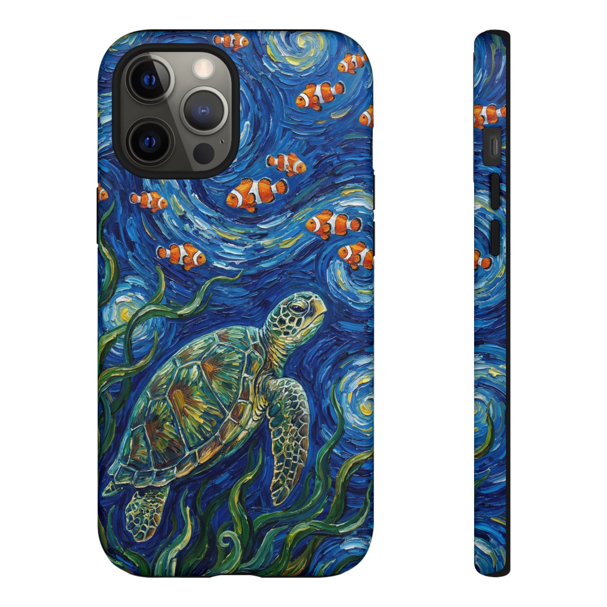Sea Turtle & Clownfish Tough iPhone Case | Van Gogh Style Ocean Art