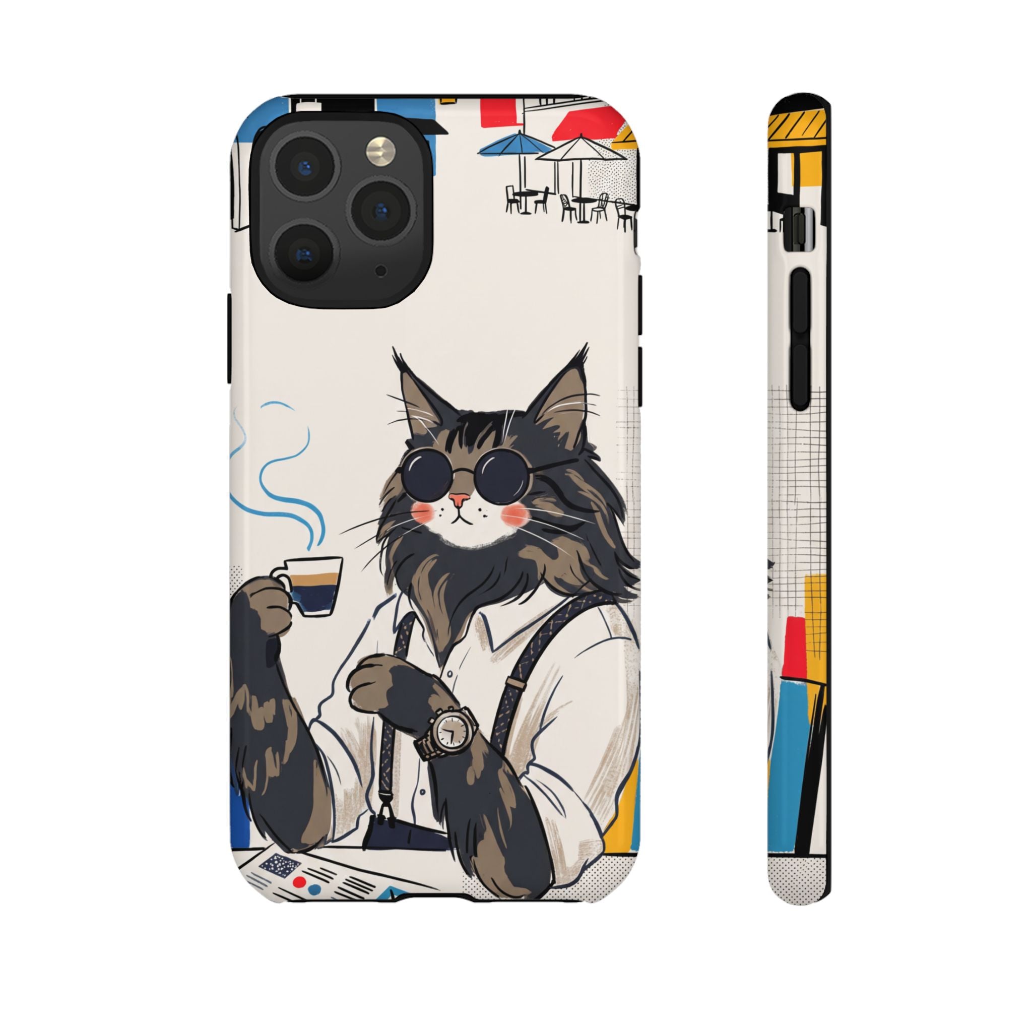Cat Barista iPhone Case | Cool Cat in Sunglasses Coffee Shop Design