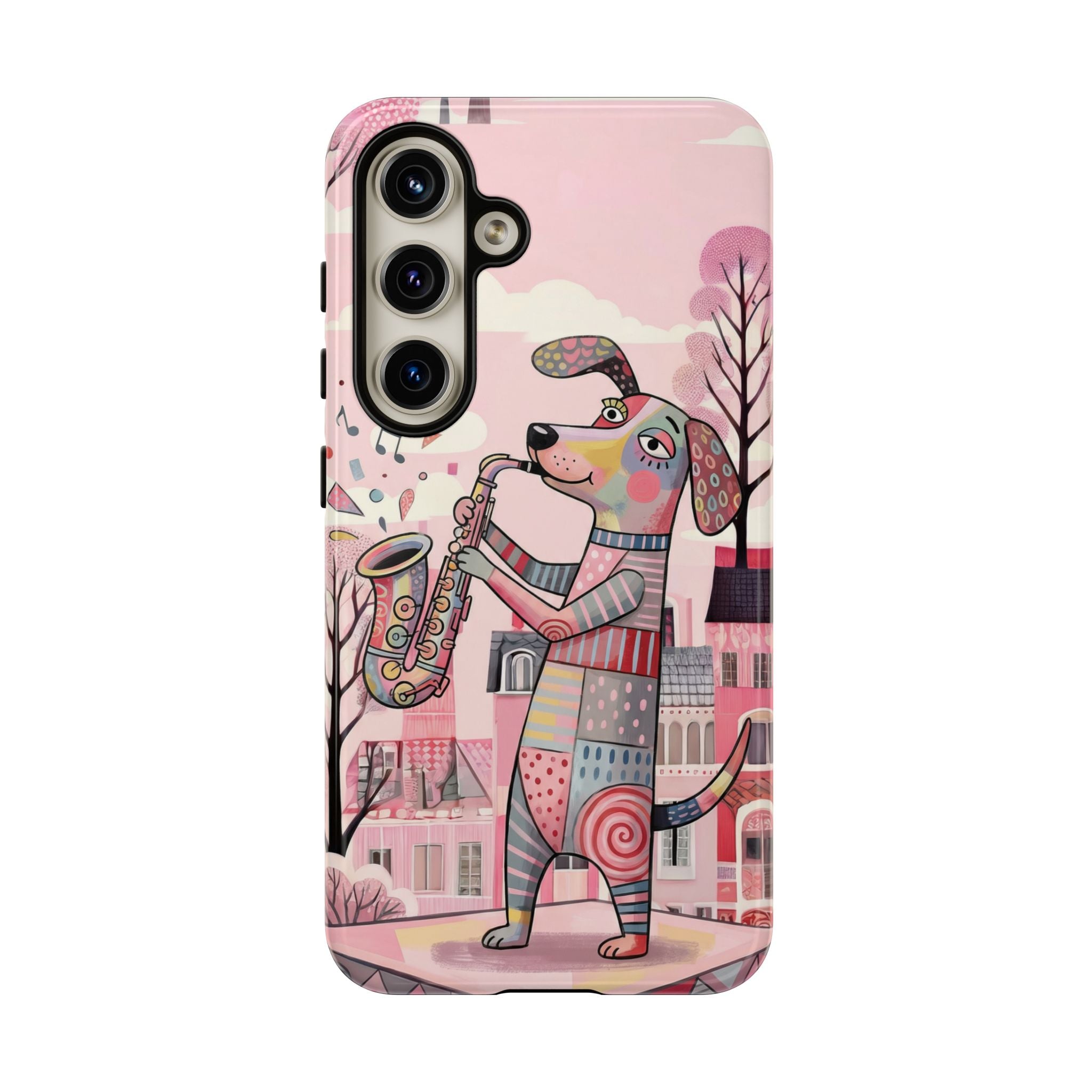 Saxophone Dog Samsung Galaxy Phone Case | Cute Pink Musical Art Protective Case