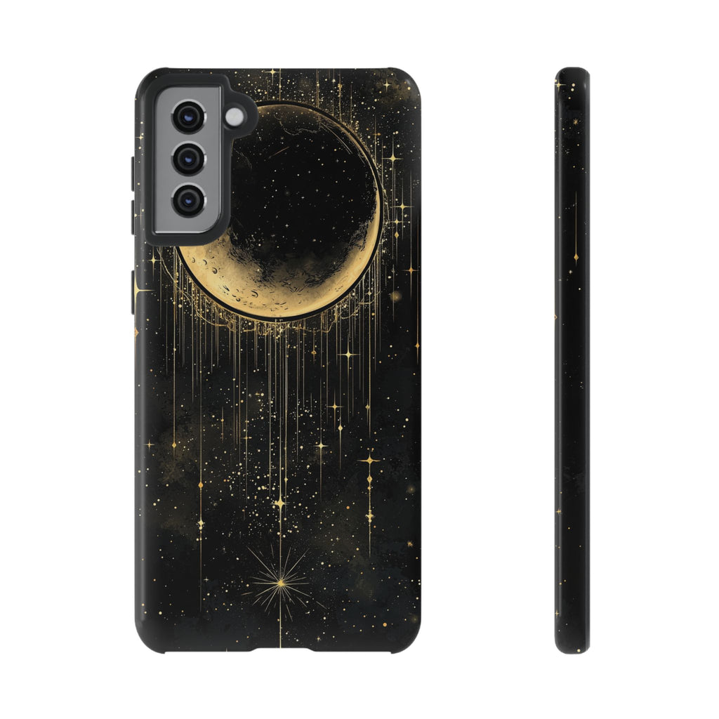 Moonlit Crescent Tough Samsung Galaxy Case | Gold Stars Night Sky