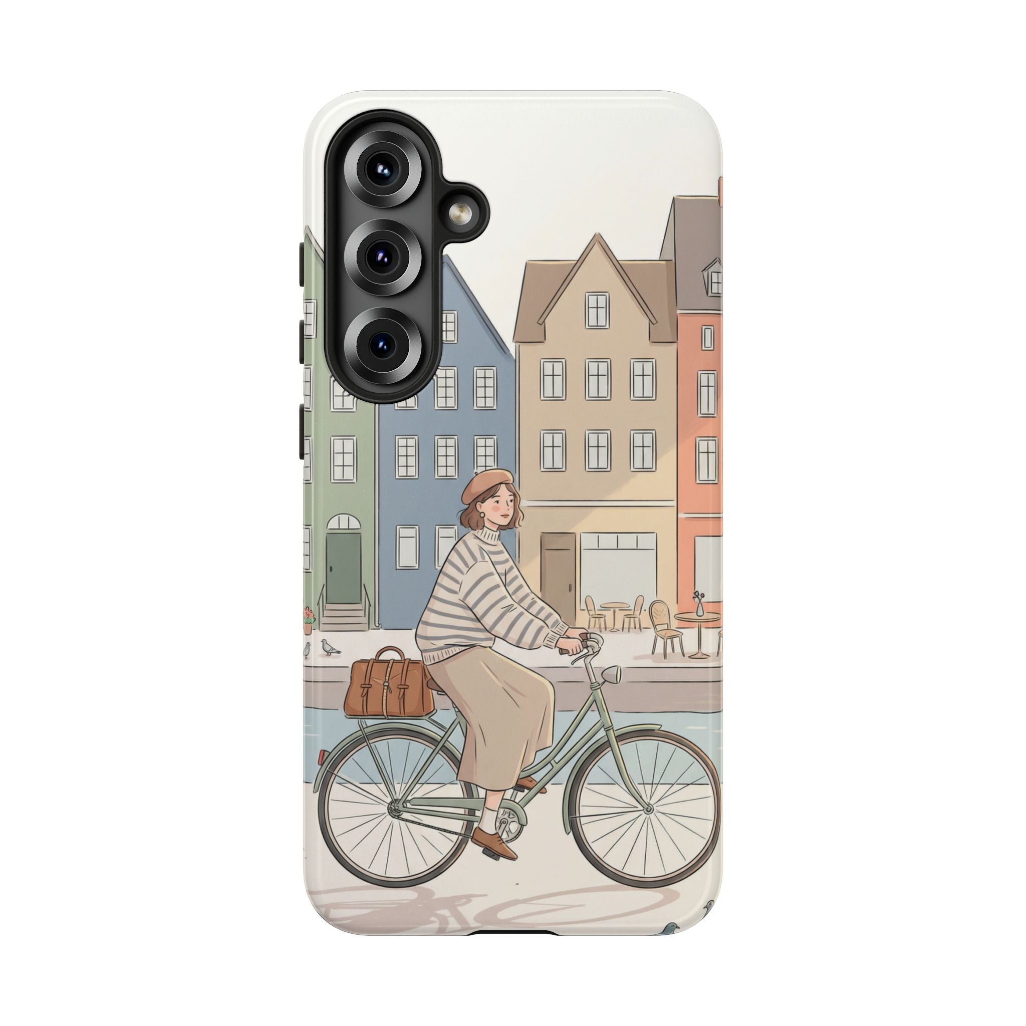 City Bike Samsung Galaxy Phone Case | Cozy European Street Illustration Tough Cases