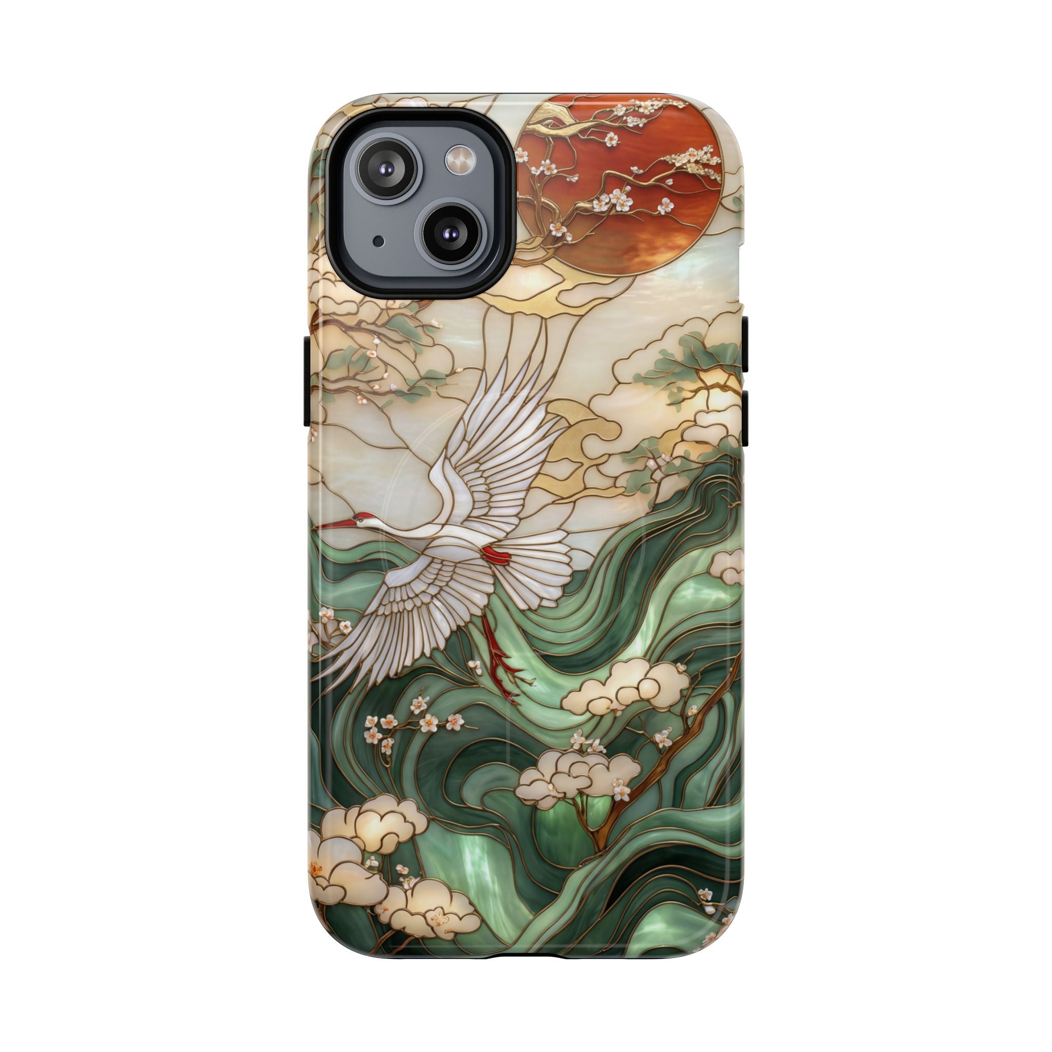 Custodia rigida MagSafe per iPhone Crane &amp; Waves | Custodia protettiva ispirata all'arte giapponese