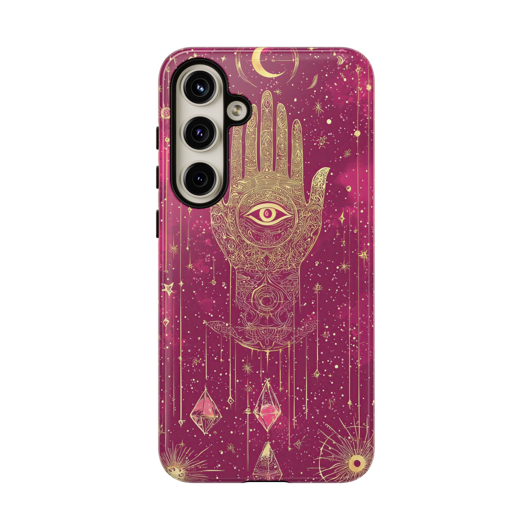 Mystic Hamsa Samsung Galaxy Case | Gold Palm & All-Seeing Eye on Magenta Galaxy