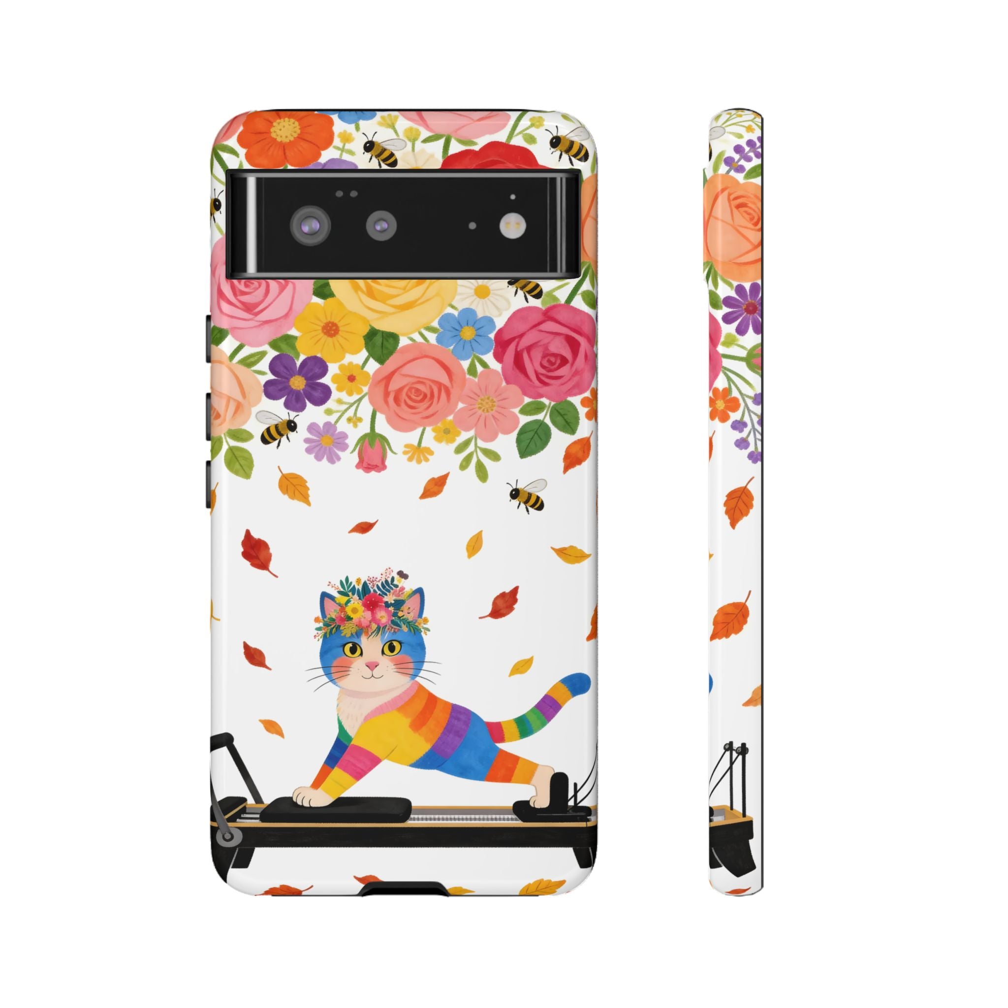 Floral Rainbow Cat Tough Google Pixel Phone Case — Colorful Pilates Cat Design