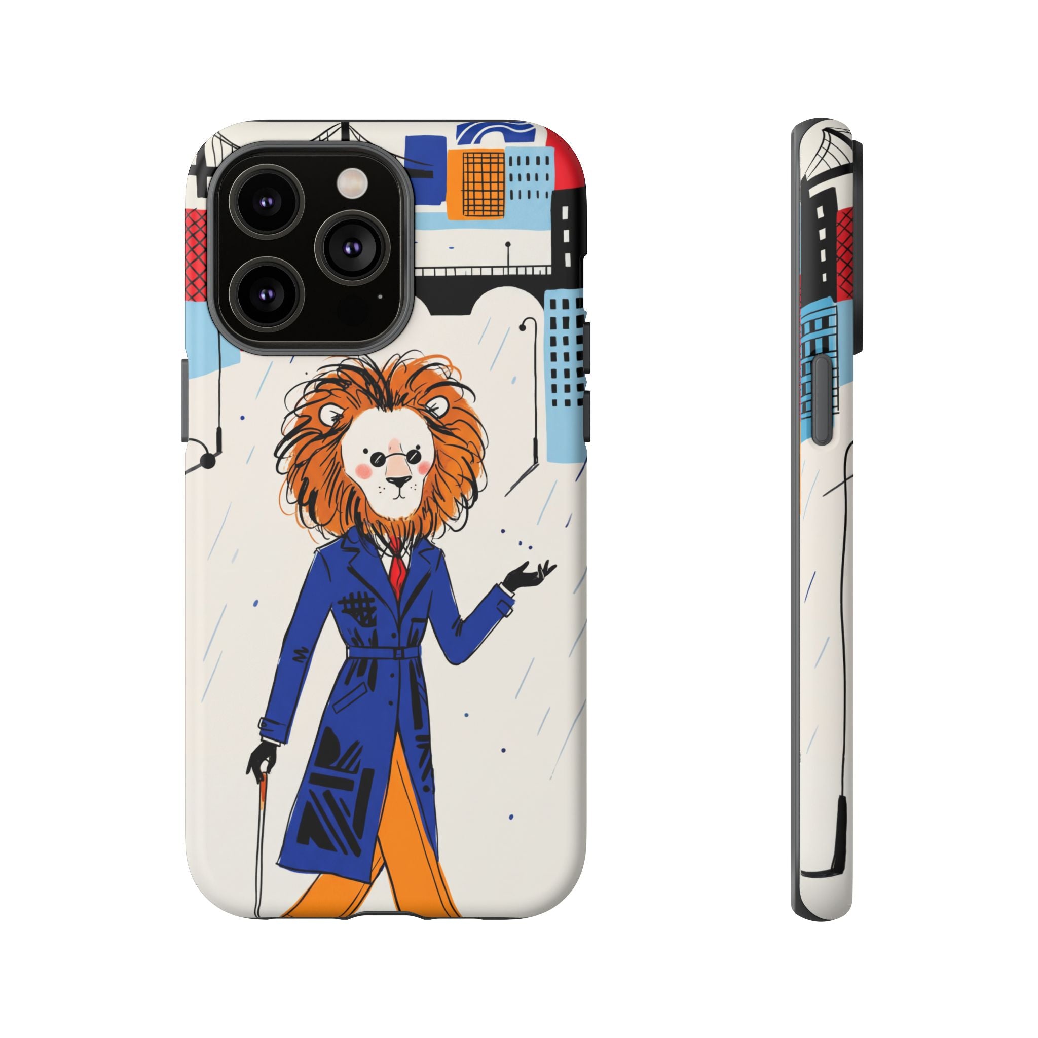 Lion Gentleman iPhone Case | Dapper Lion in City Rain
