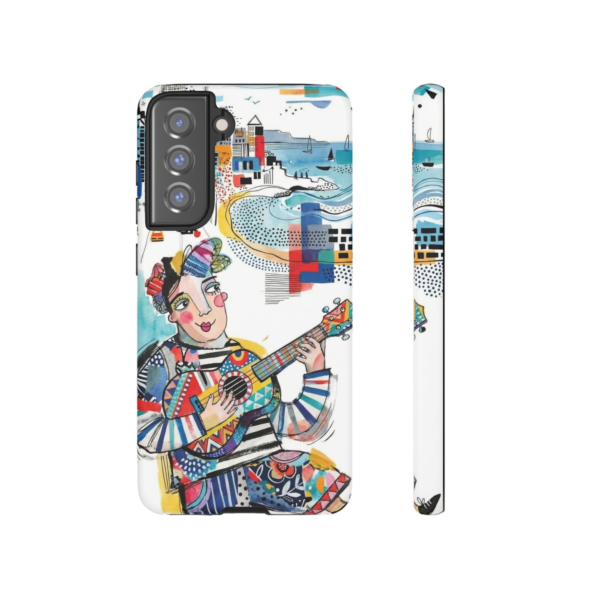 Artistic Musician Samsung Galaxy Phone Case | Colorful Guitar Cityscape Tough Case