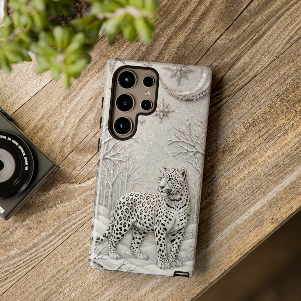 Snow Leopard Samsung Galaxy Phone Case | Winter Moon Forest Protective Phone Cover