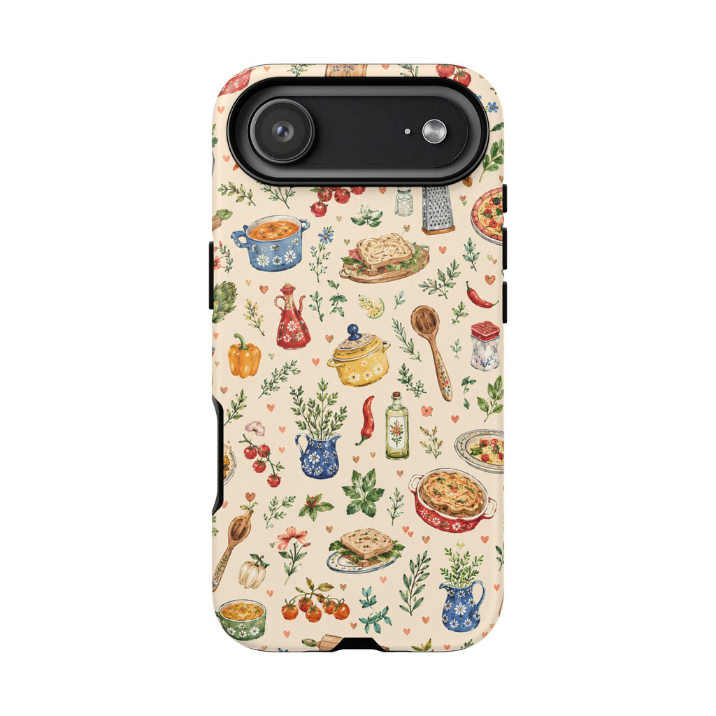 Kitchen Pattern Phone Case | Watercolor Cooking Art Cover | Cozy Baking Illustration Shell | Cute Home Chef Gift