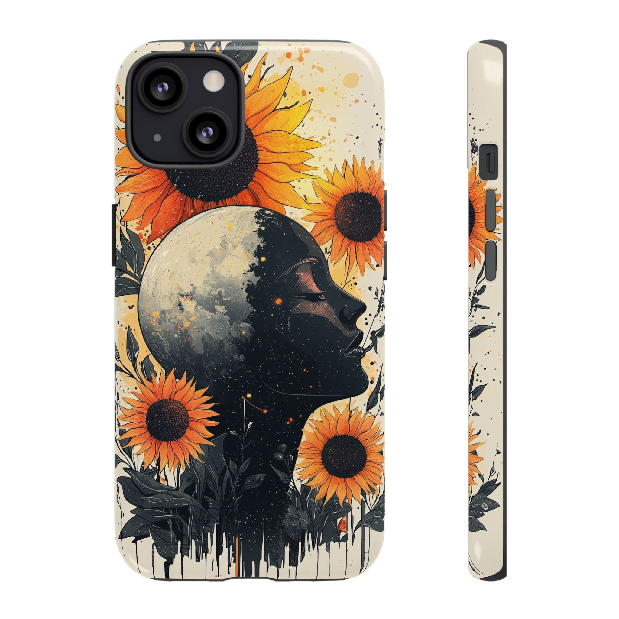 Sunflower Moon Art iPhone Case | Floral Celestial