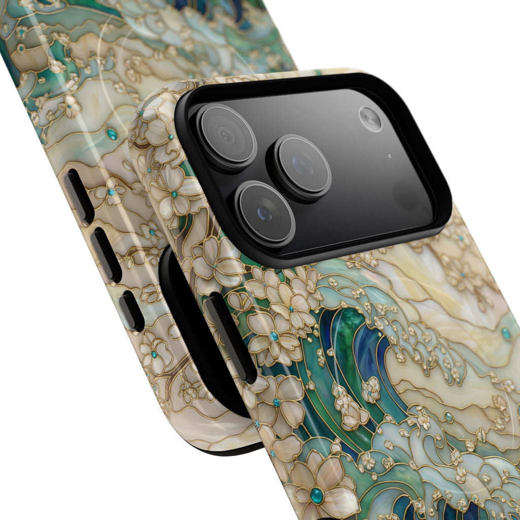 Custodia MagSafe per iPhone Ocean Wave — Custodia resistente con design artistico color acquamarina