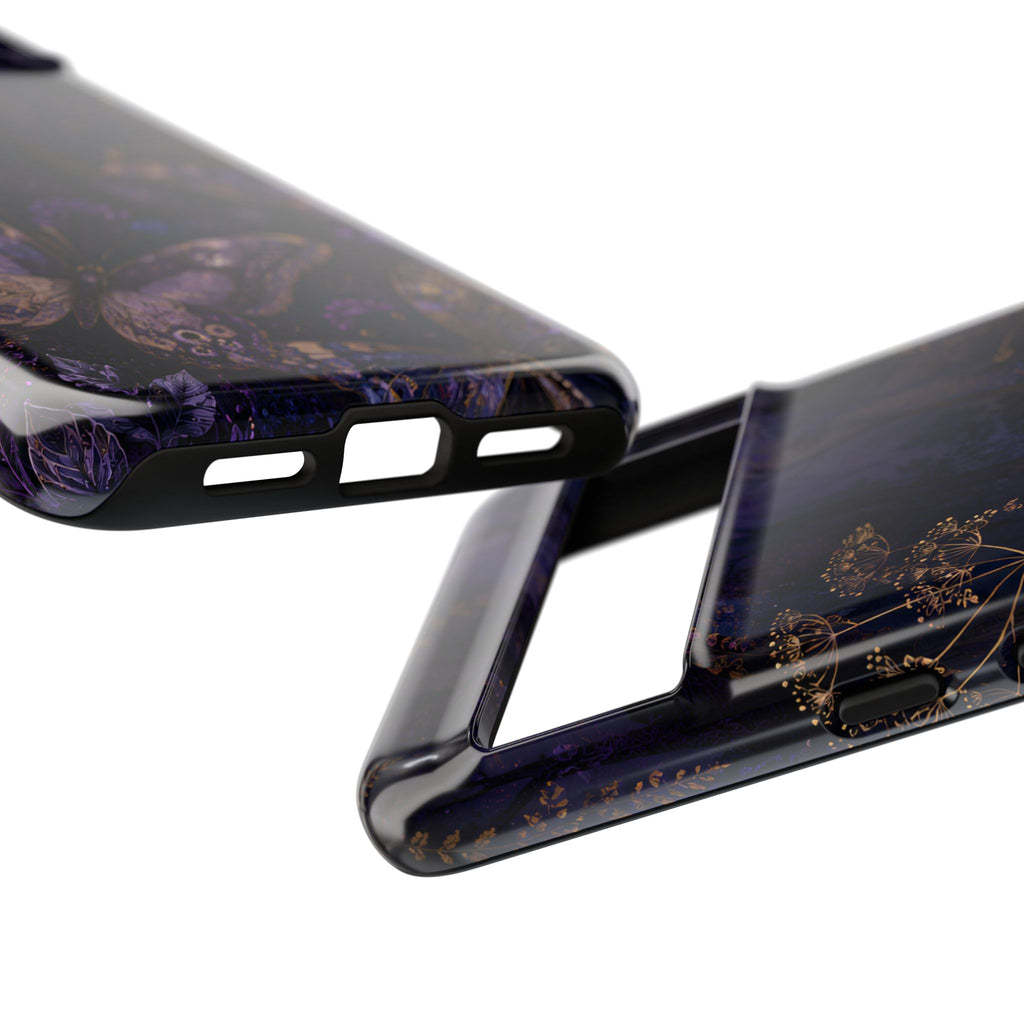 Purple Night Butterflies Google Pixel Phone Case | Moody Purple Floral Cover