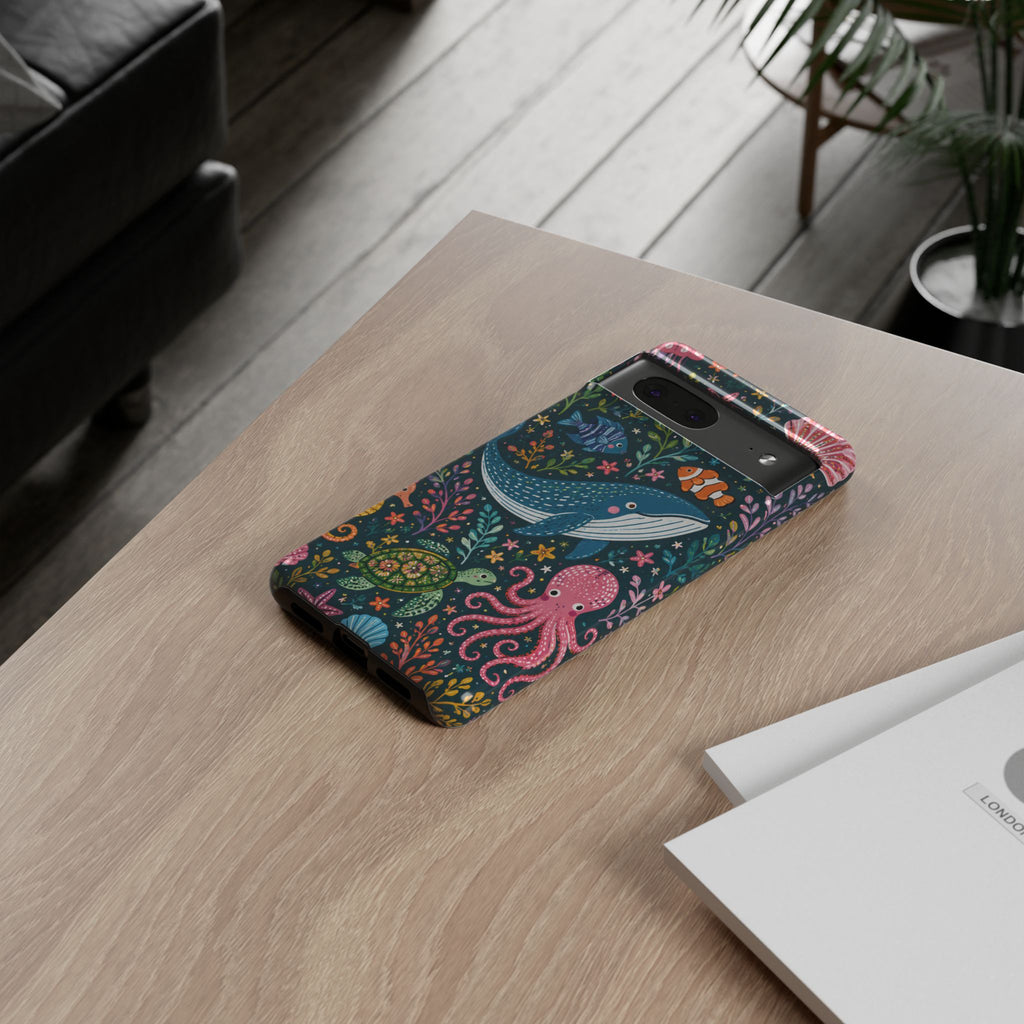 Ocean Creatures Tough  Google Pixel Phone Case | Whale, Octopus & Turtle Underwater Pattern