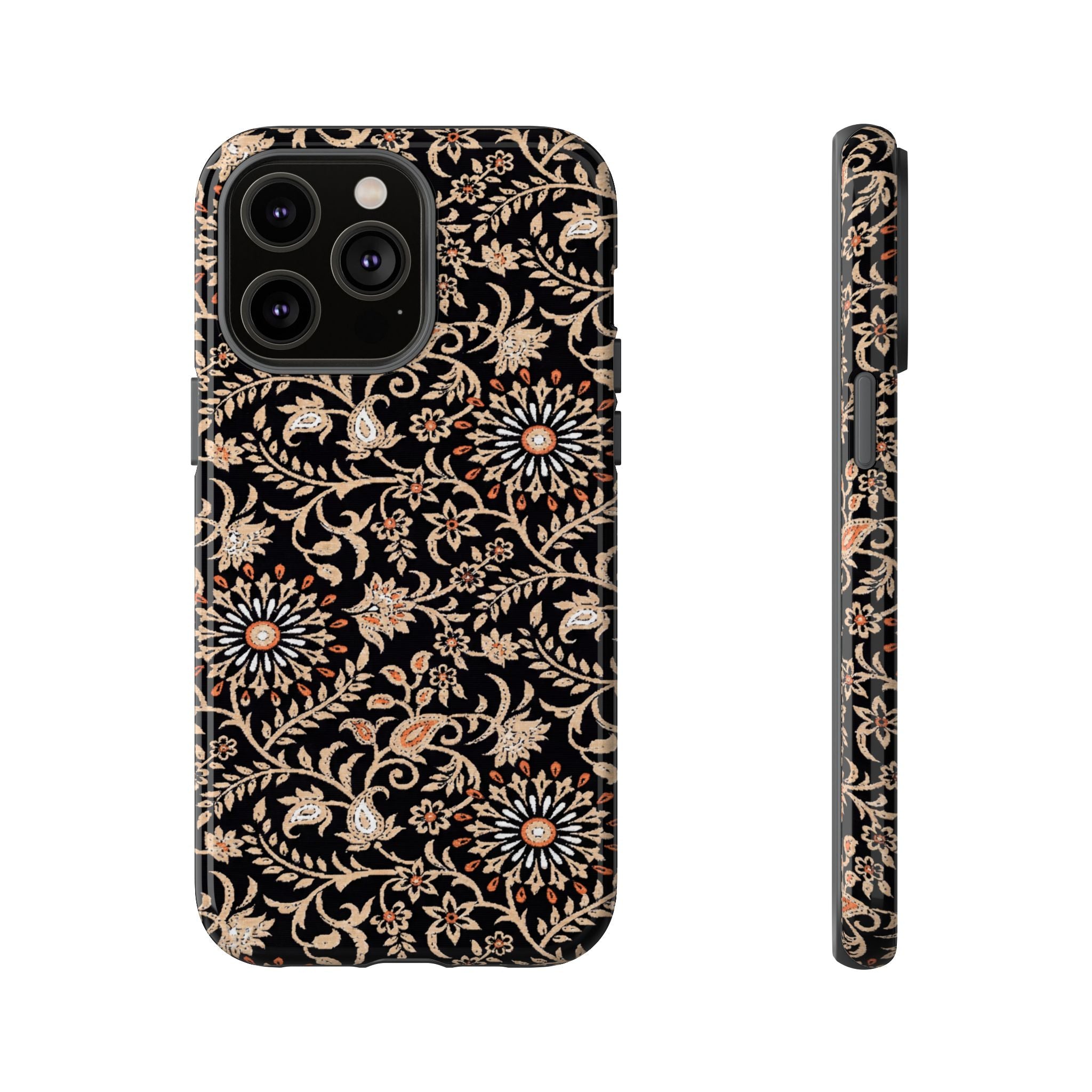 Batik Floral Black Ornate Daisies Tough iPhone Case