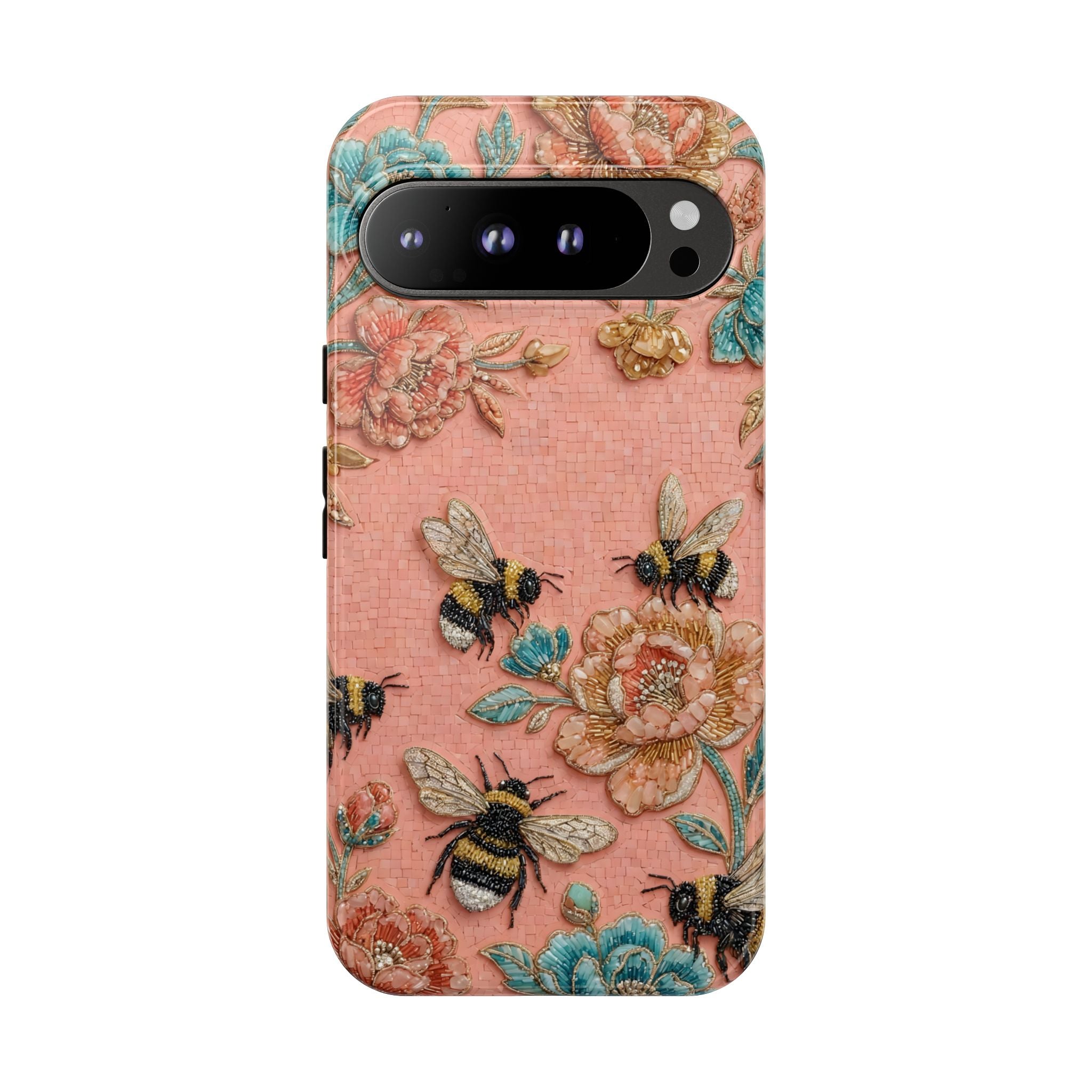 Floral Bee Tough Google Pixel Phone Case | Vintage Pink Garden Protective Cover