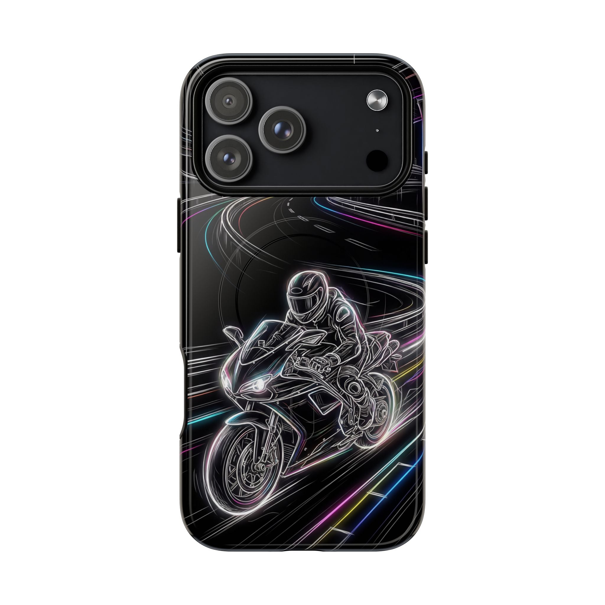 Neon Night Rider MagSafe iPhone Case | Motorcycle Racing Protective Cover