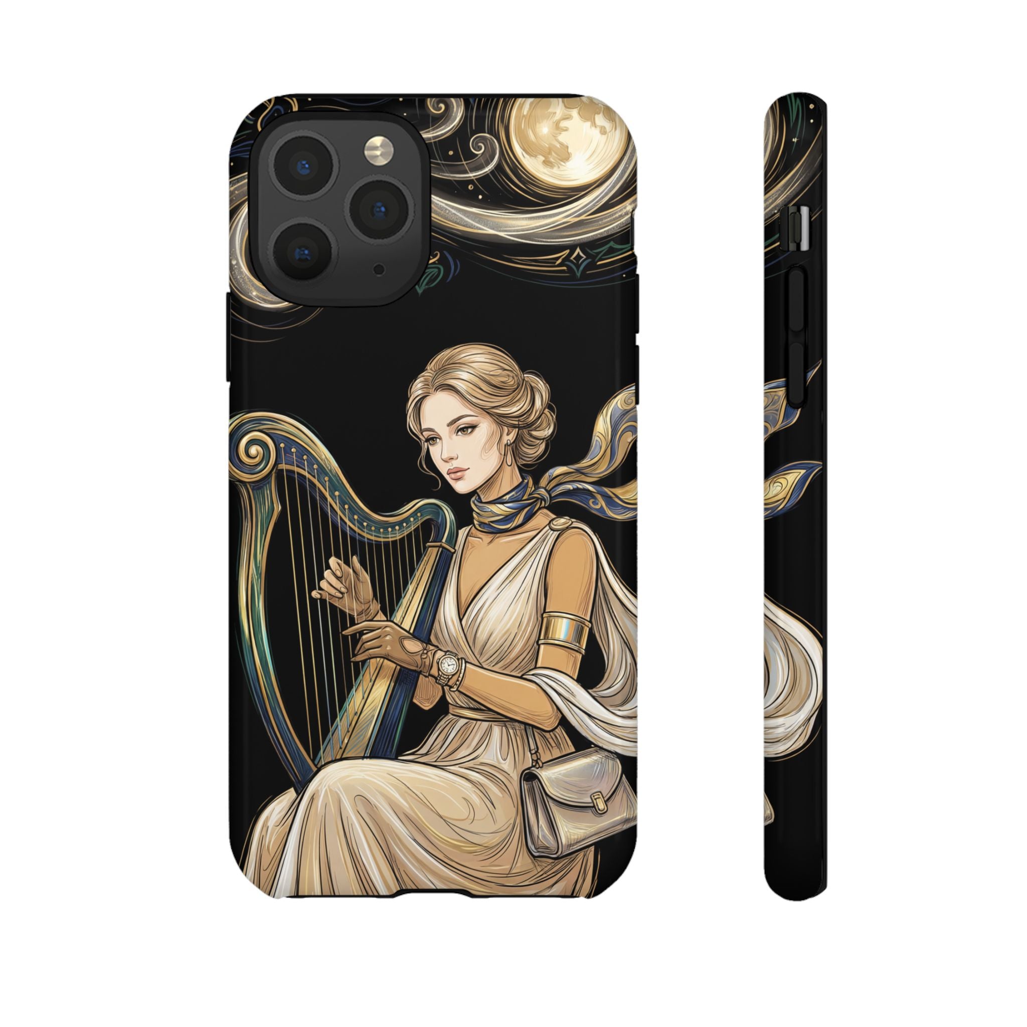 Moonlit Harp iPhone Case | Vintage Goddess Musician Art