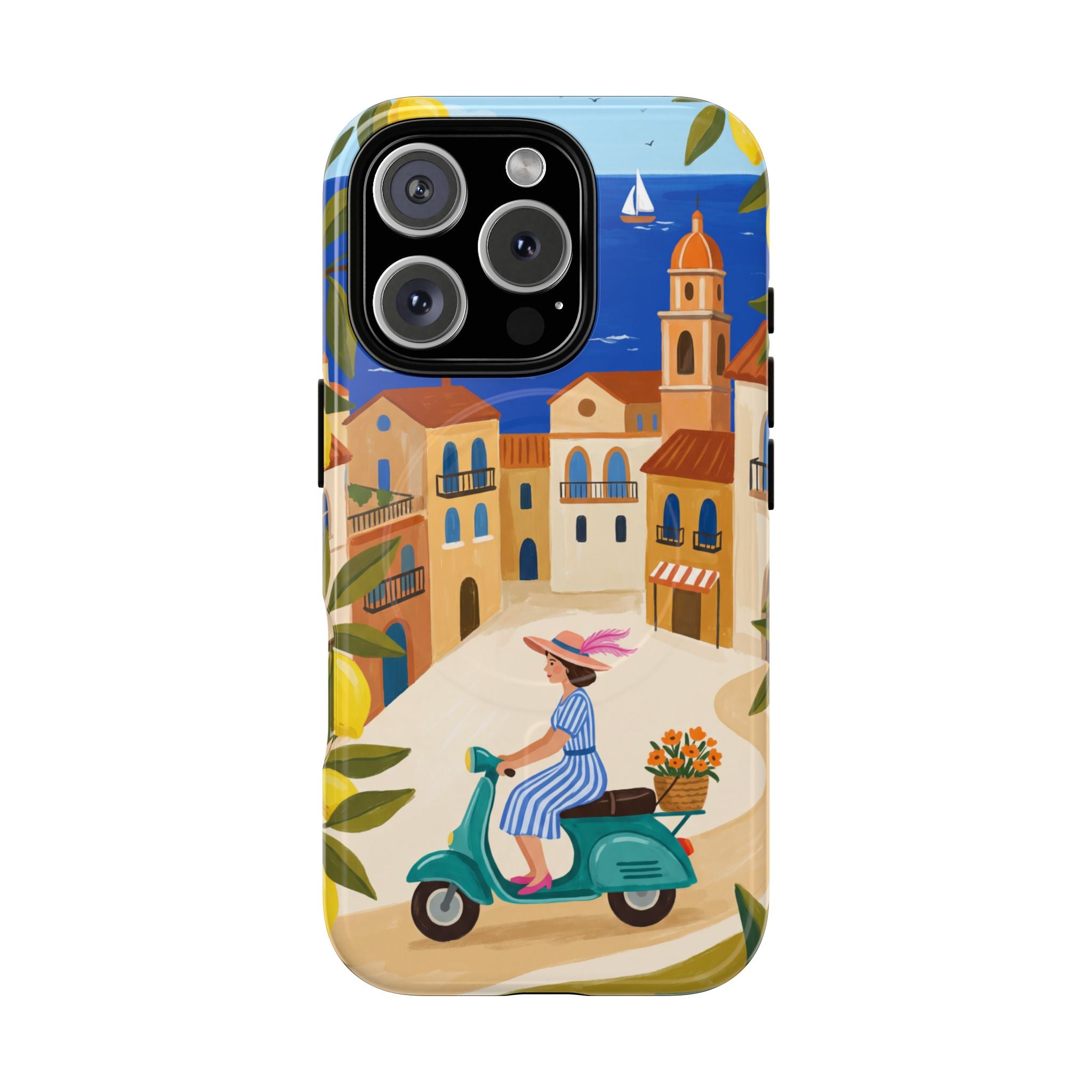 Mediterranean Scooter MagSafe iPhone Case | Coastal Lemon Grove Design