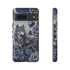 Blue Floral Wolf Tough Google Pixel Phone Case | Moonlit Wolf Protective Cover