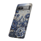 Blue Floral Moon Google Pixel Phone Case | Vintage Botanical Night Sky Protective Case