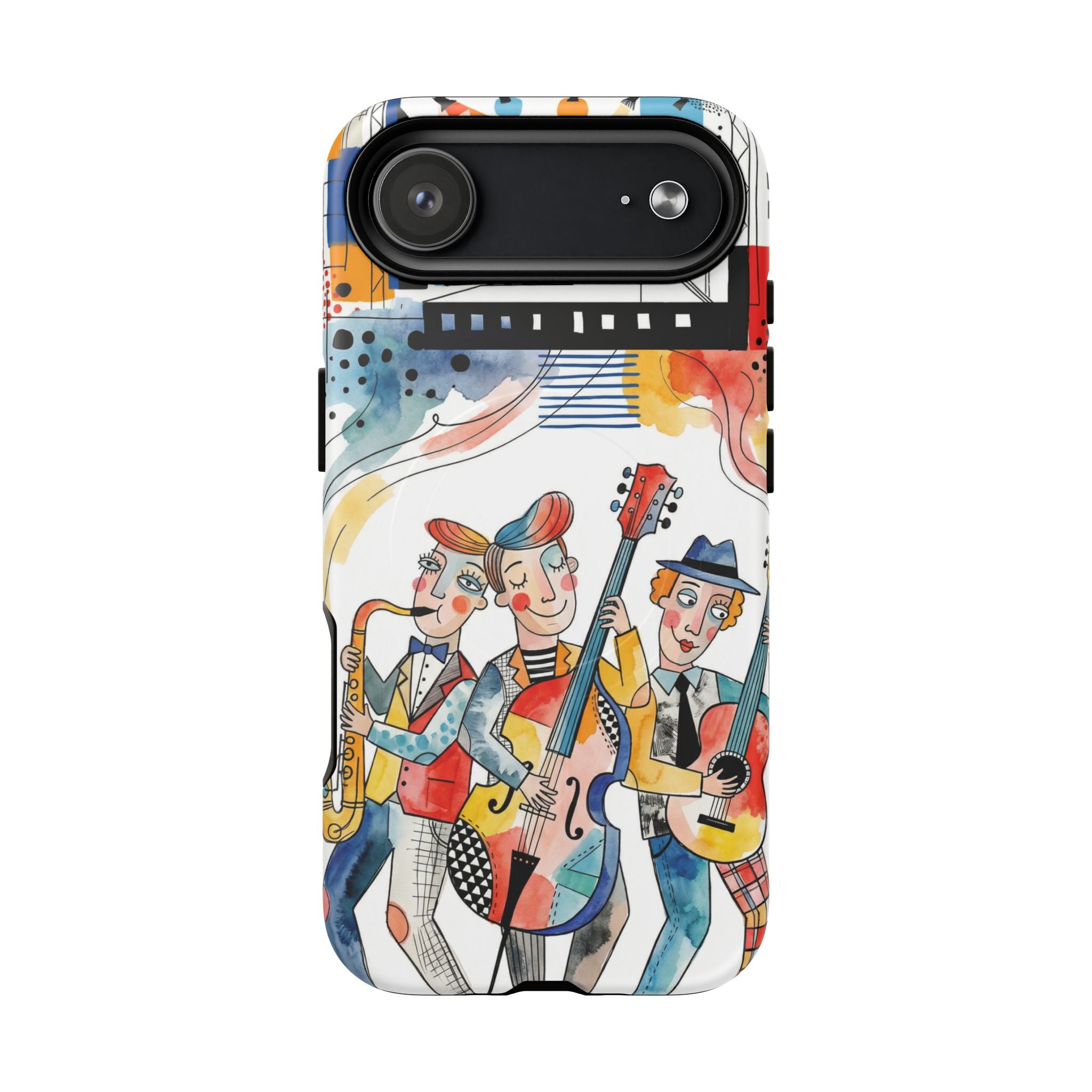 Musical Trio Illustrated MagSafe iPhone Case | Colorful Jazz Band Art Phone Cover