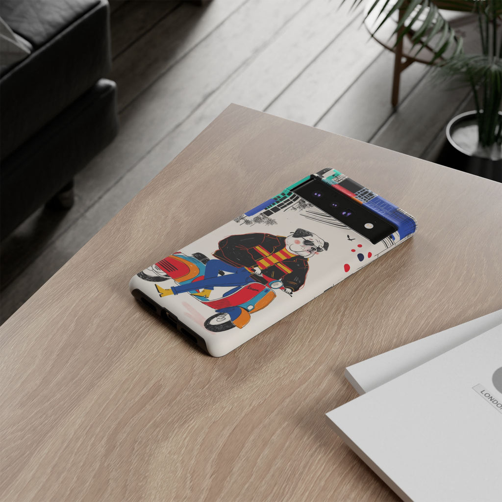 Bulldog Vespa Google Pixel Phone Case | Retro Scooter Dog Protective Cover