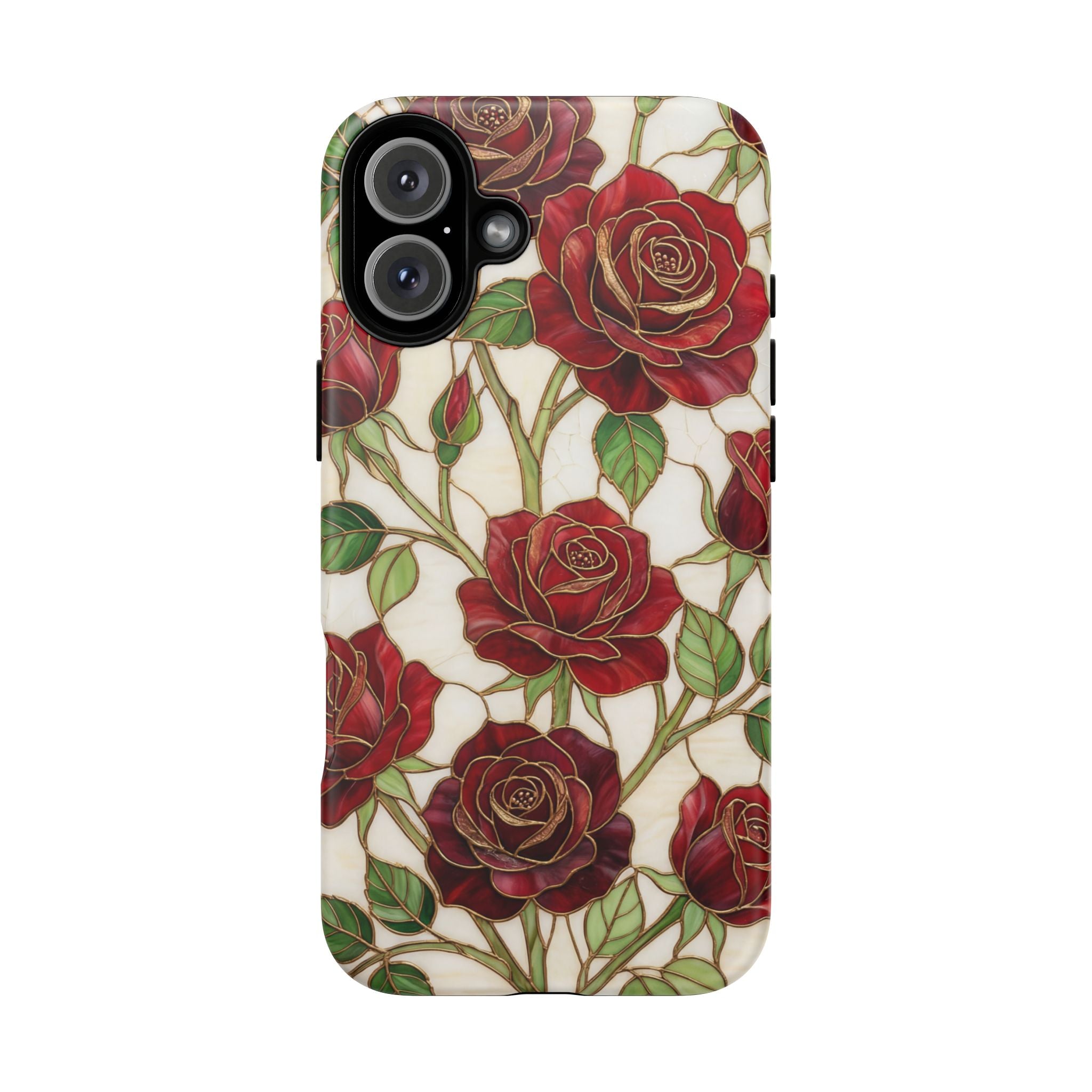 Red Rose Pattern Tough iPhone Case — Vintage Floral iPhone Protection
